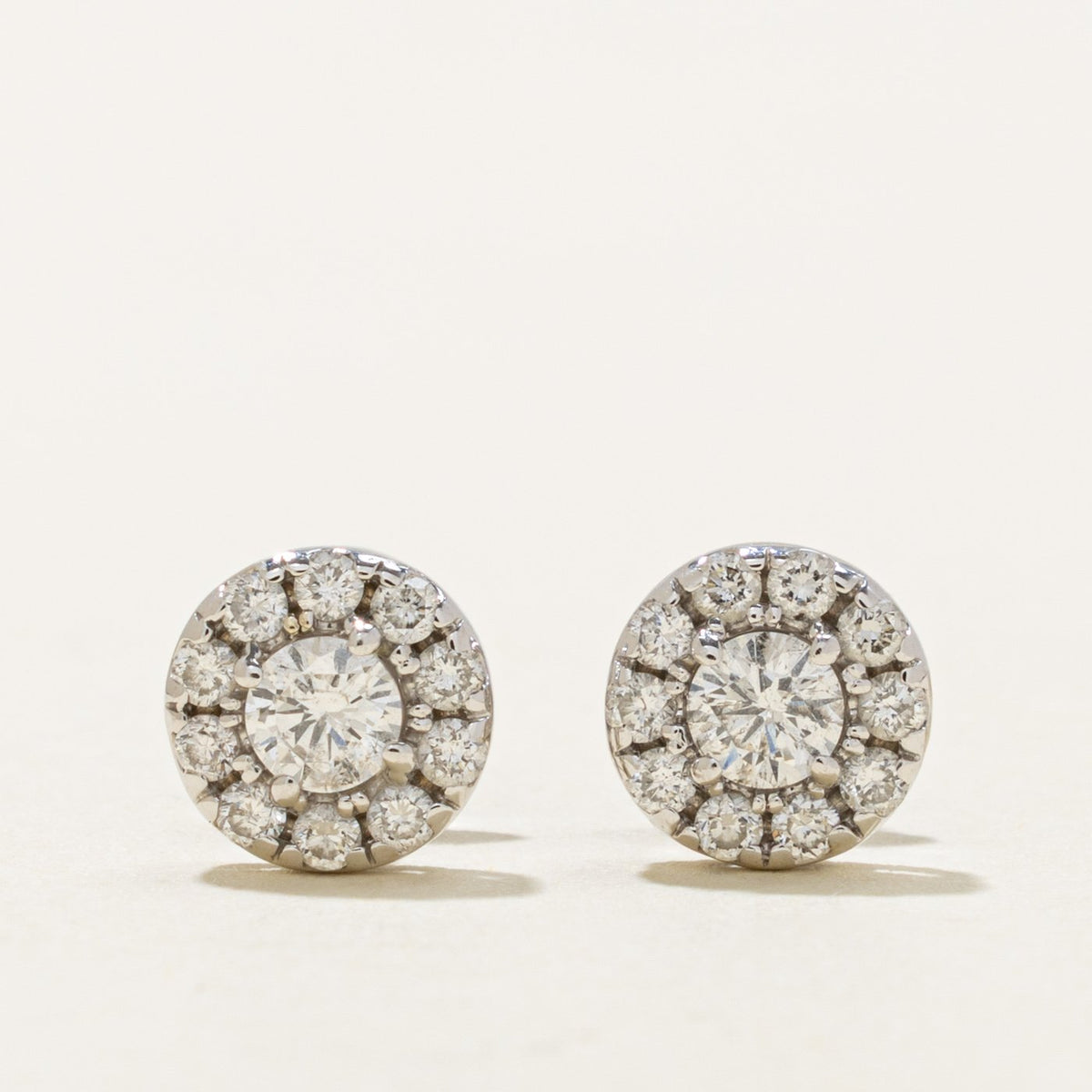 14k White Gold Diamond Halo Stud Earrings | 0.75ctw