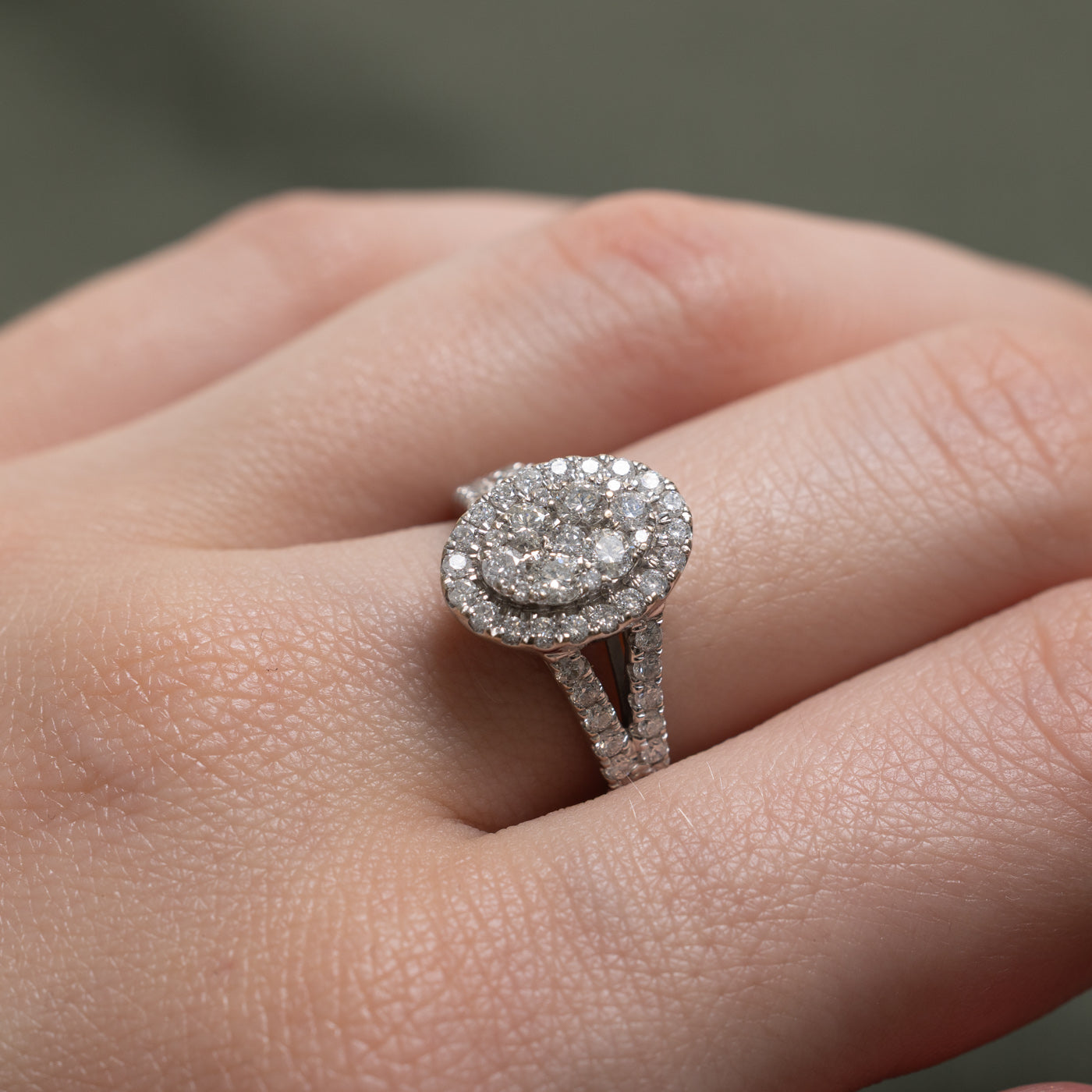 Diamond Oval Cluster Open Shank Ring | 0.74ctw | SZ 6.75
