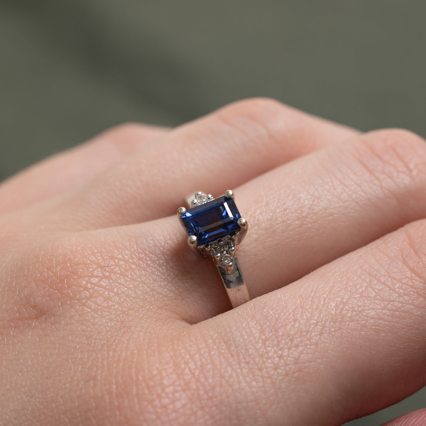 14k Synthetic Sapphire & Natural Diamond Accented Ring | 1.08ct, 0.06ctw | SZ 7.25