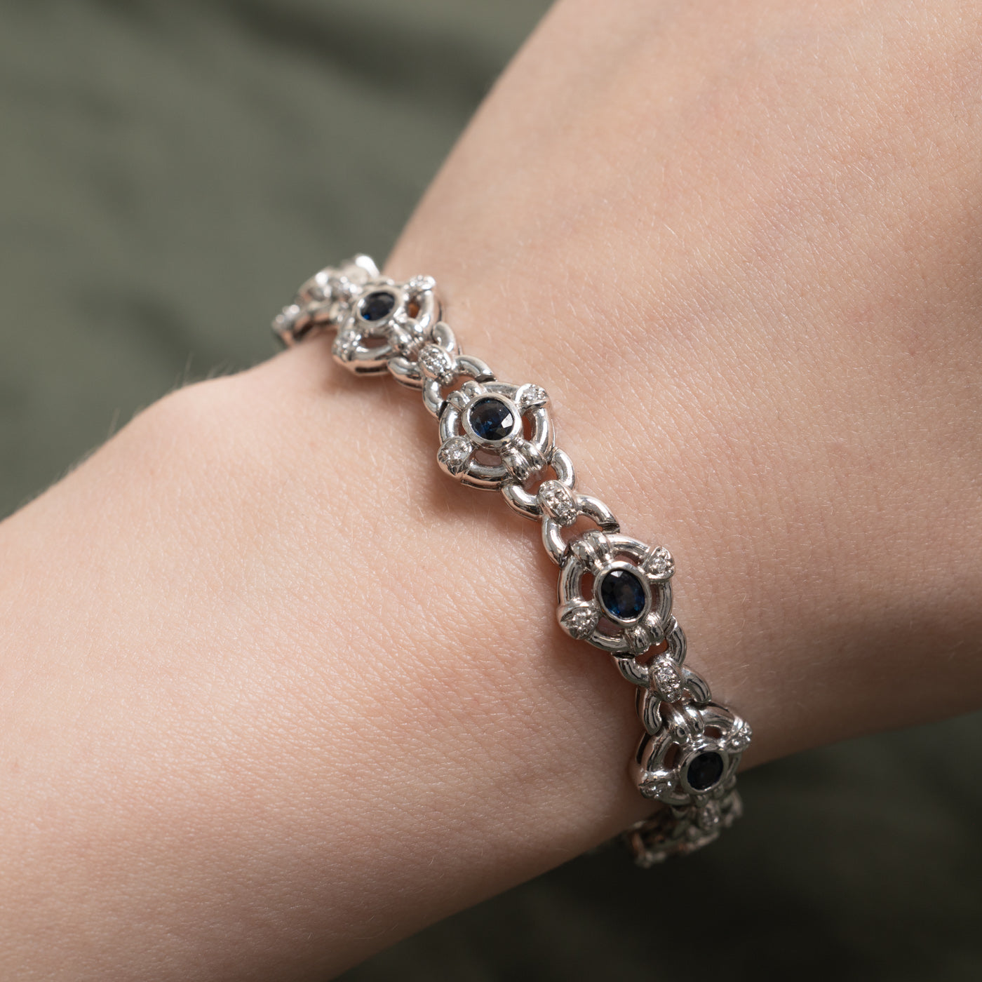 Sapphire & Diamond Accented Chunky Eternity Bracelet | 2.00ctw, 0.20ctw | 6.5"