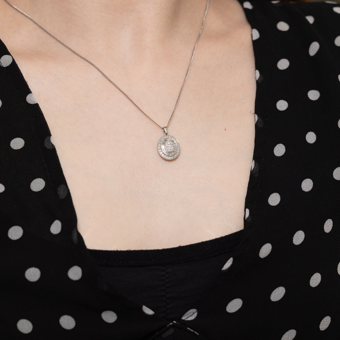 Diamond Oval Cluster Double Halo Pendant | 0.38ctw