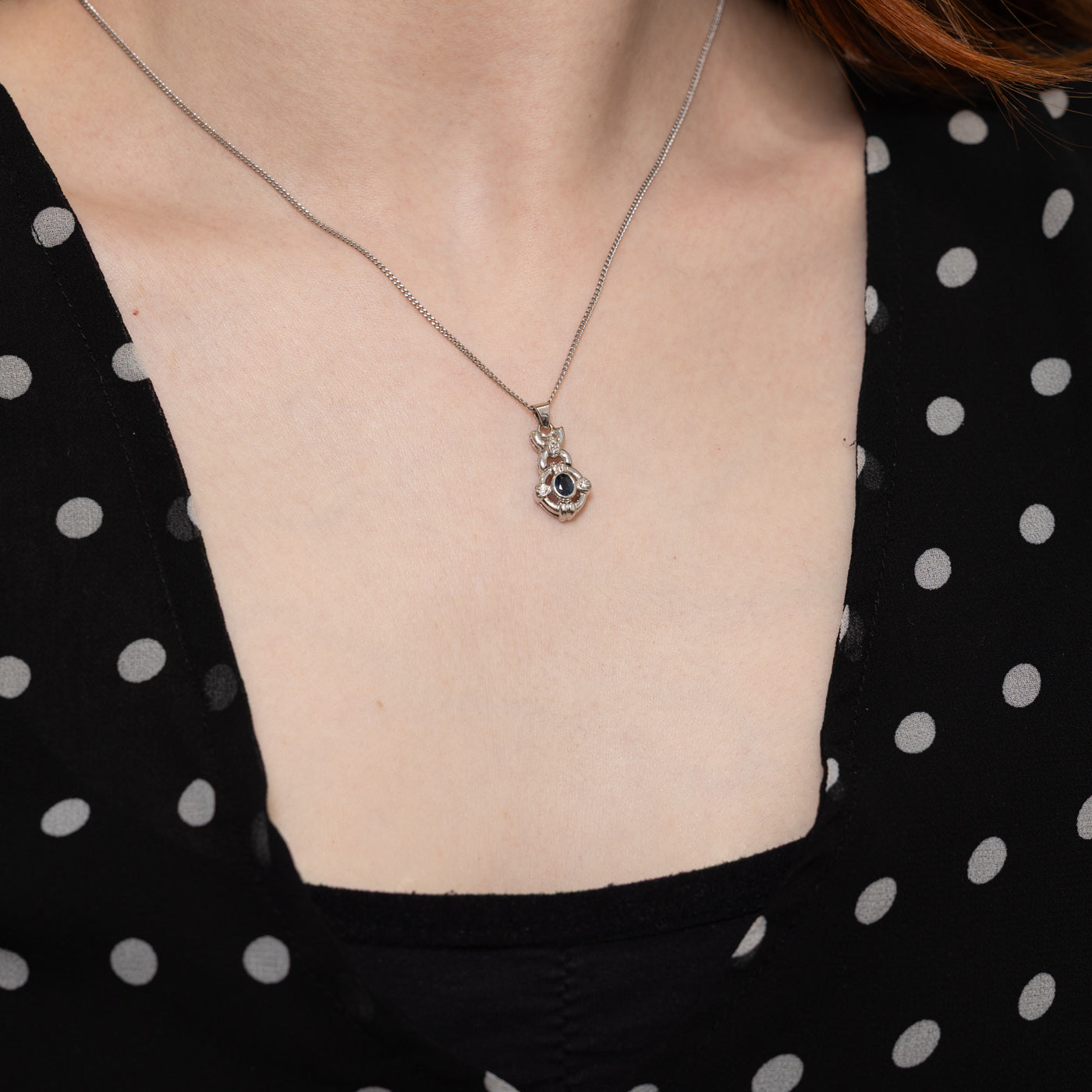 Sapphire & Diamond Ornate Oval Pendant | 0.20ct, 0.02ctw