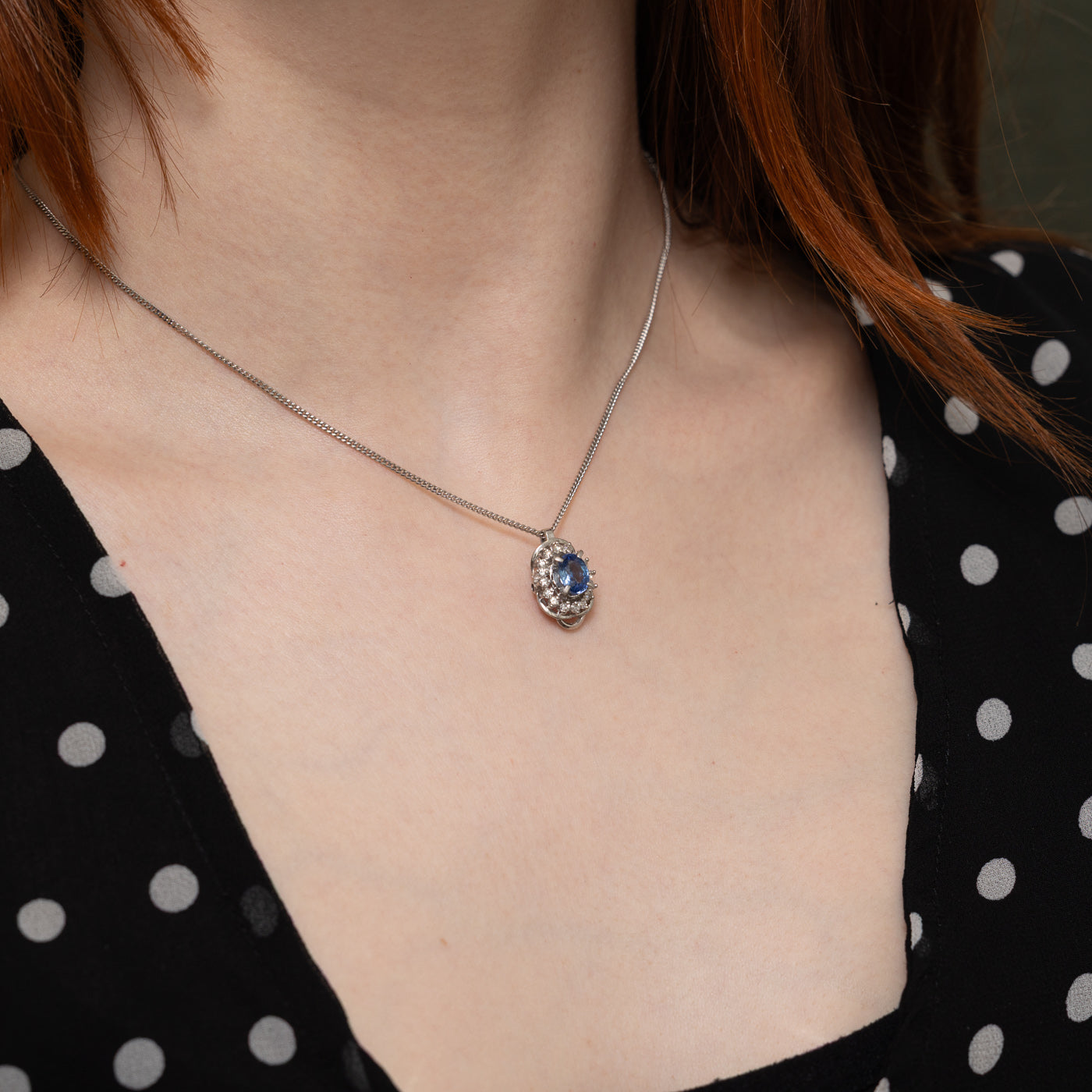 Sapphire & Diamond Halo Pendant Necklace | 1.15ct, 0.32ctw | 15.5"