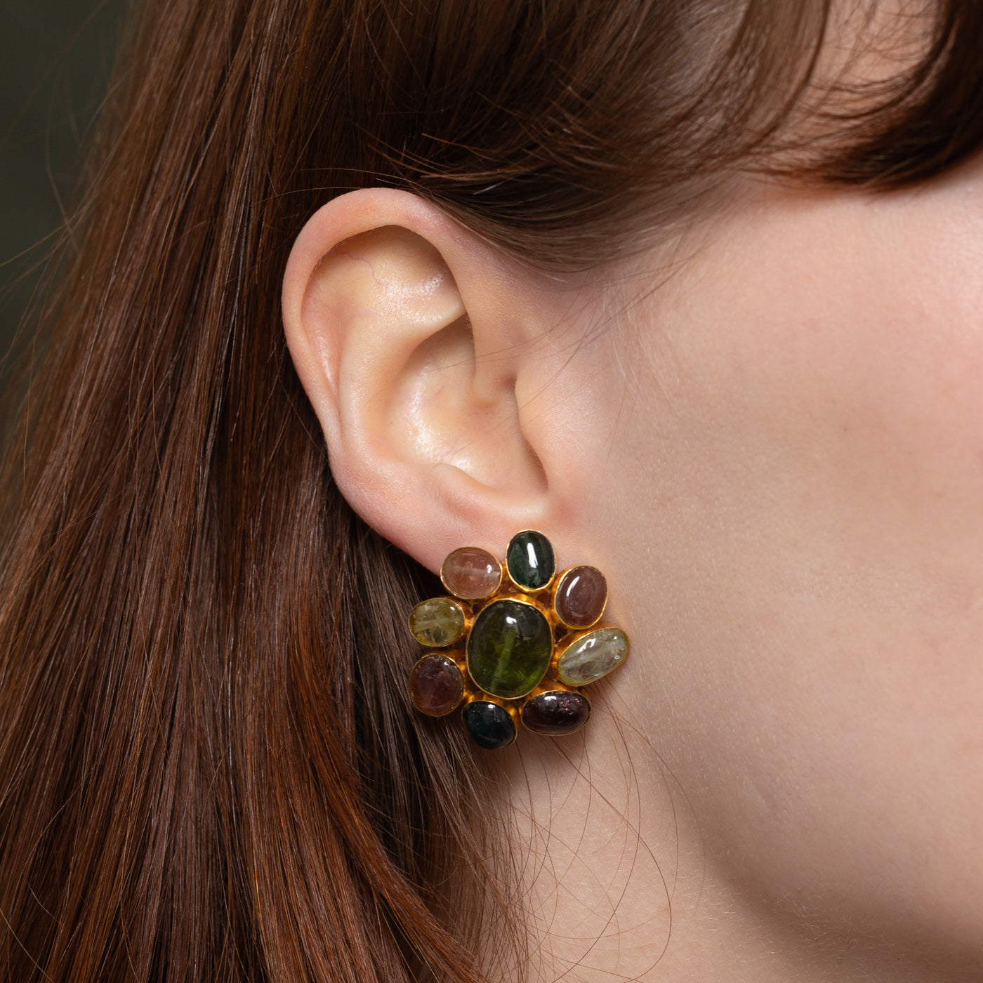 Pink & Green Tourmaline Cluster Statement Earrings | 49.30ctw