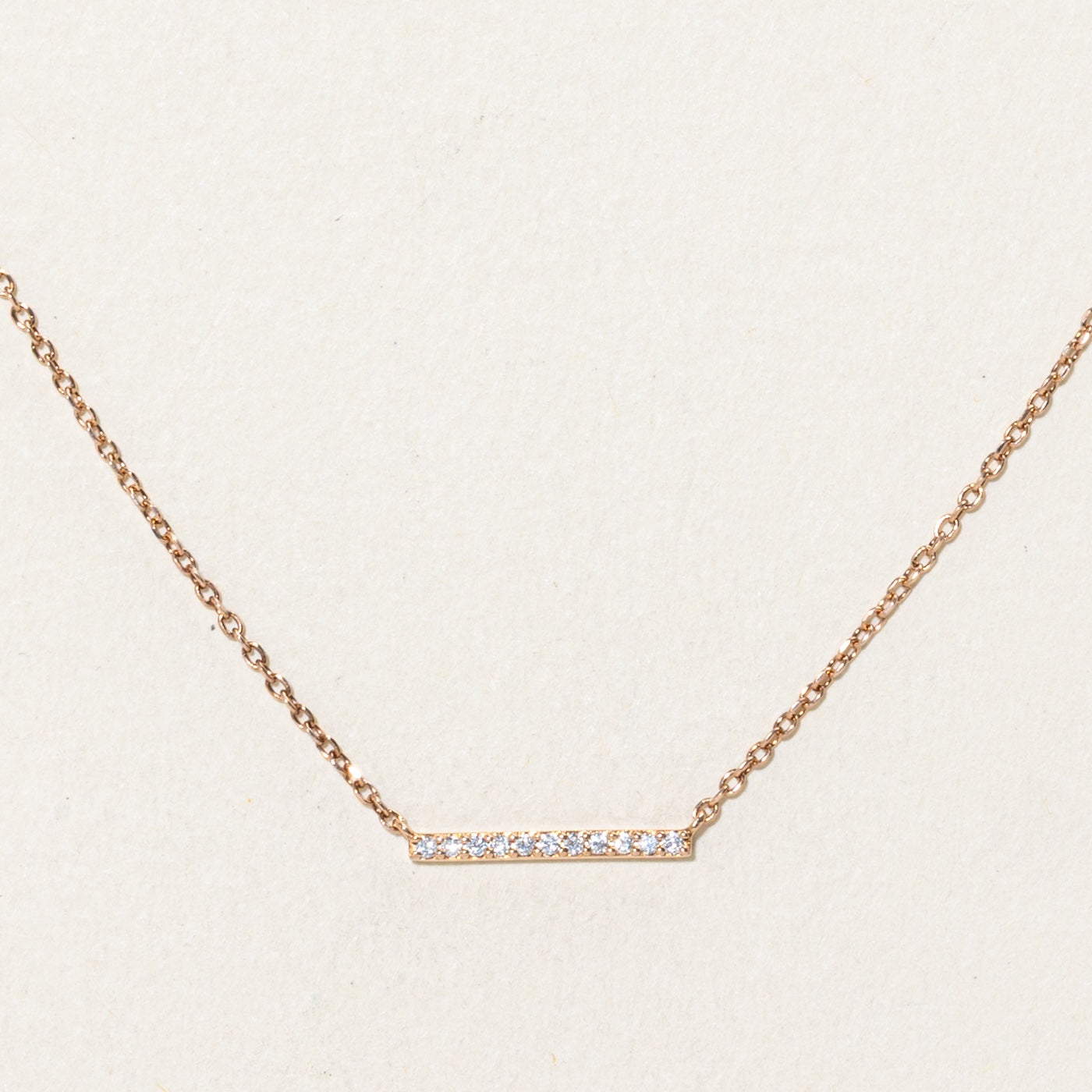 14k Pave Set Diamond Bar Pendant Necklace | 16"