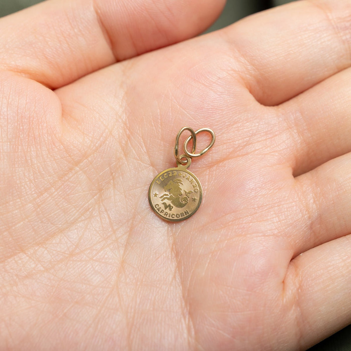 10k Yellow Gold Engraved Capricorn Zodiac Circle Pendant