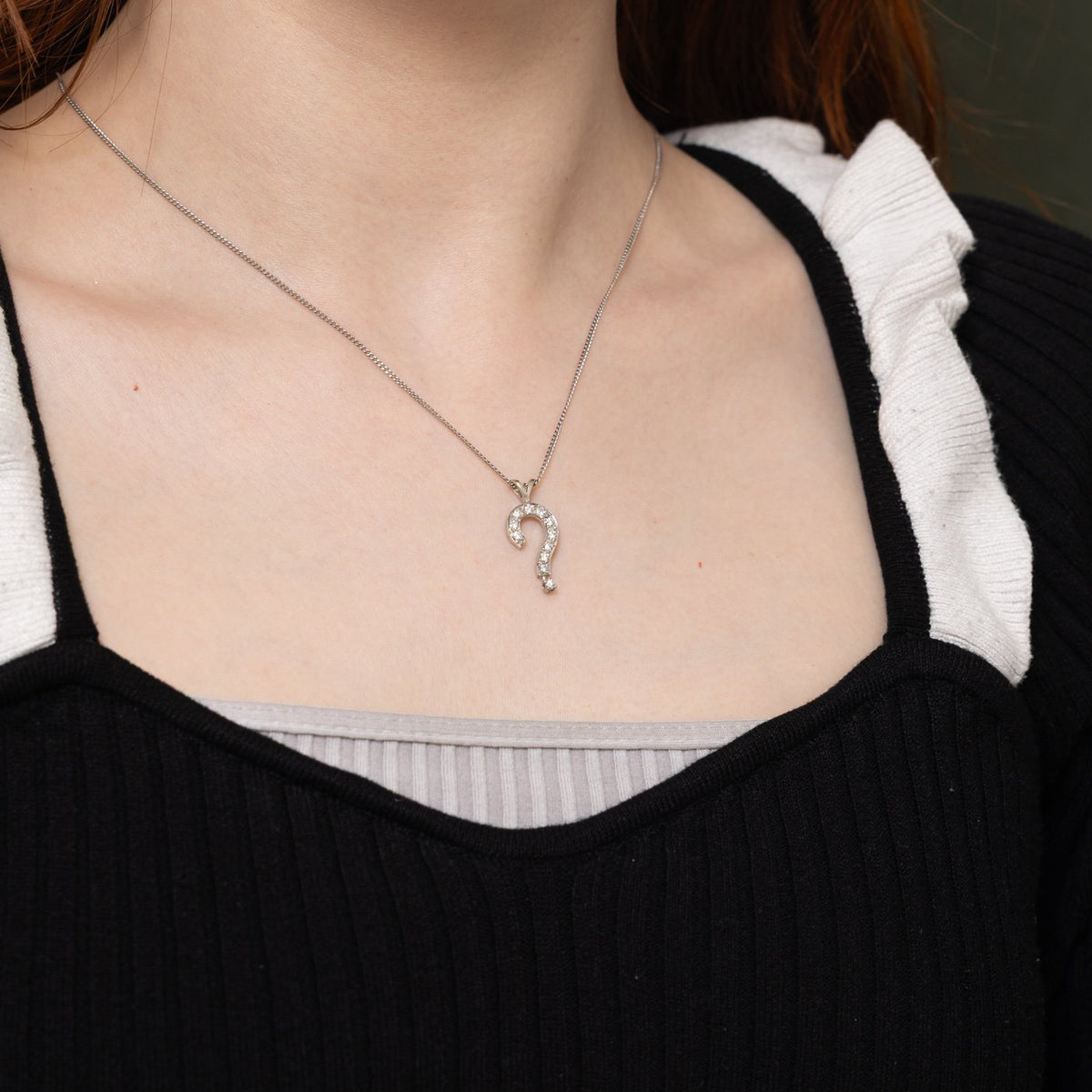 14k Pavé Set Diamond Question Mark Pendant | 0.35ctw