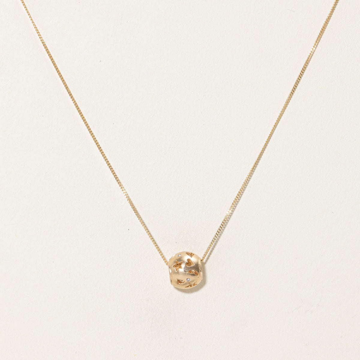 14k Flush Set Diamond Star & Heart Bauble Charm Necklace | 16"