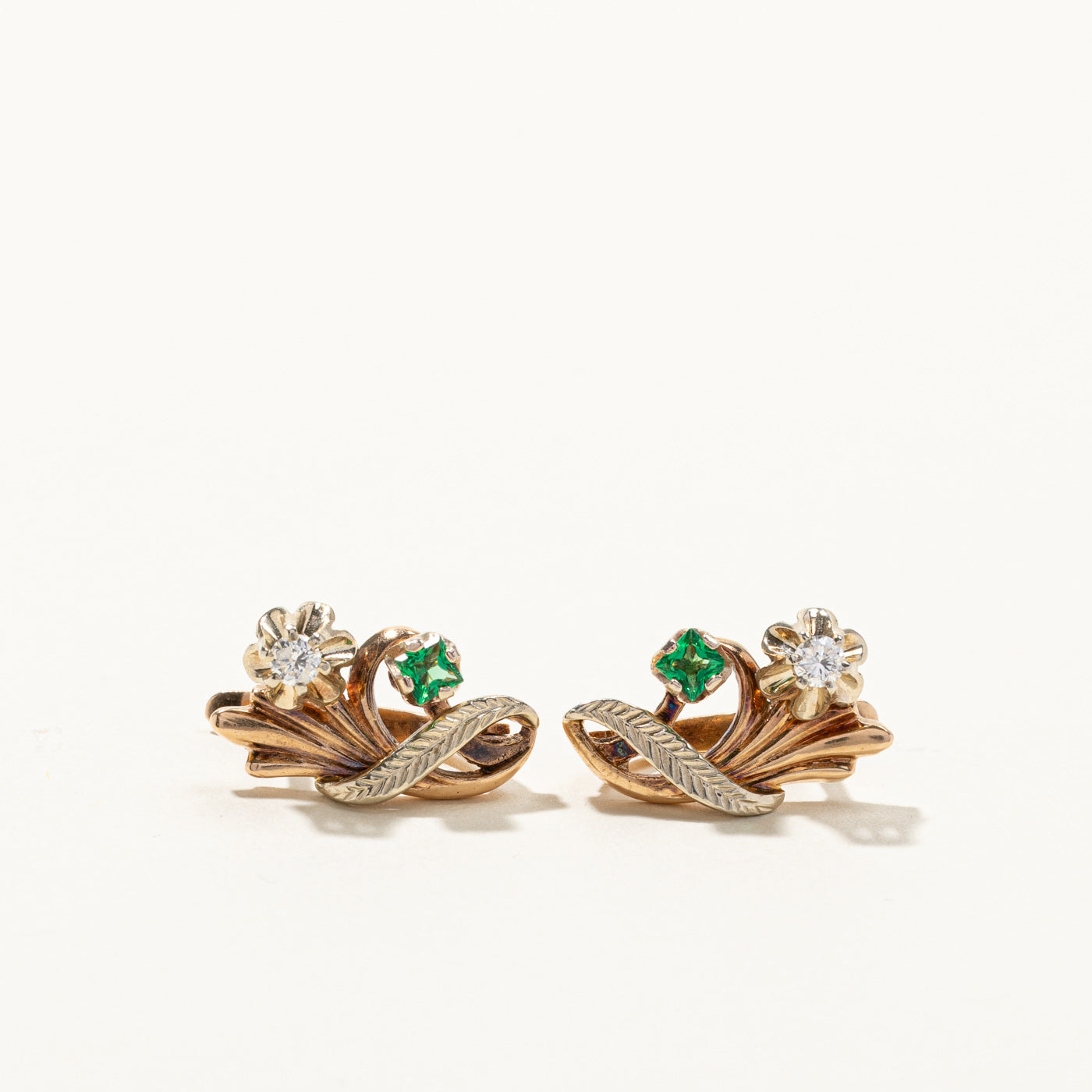 Diamond & Green Stone Earrings | 0.14ctw |