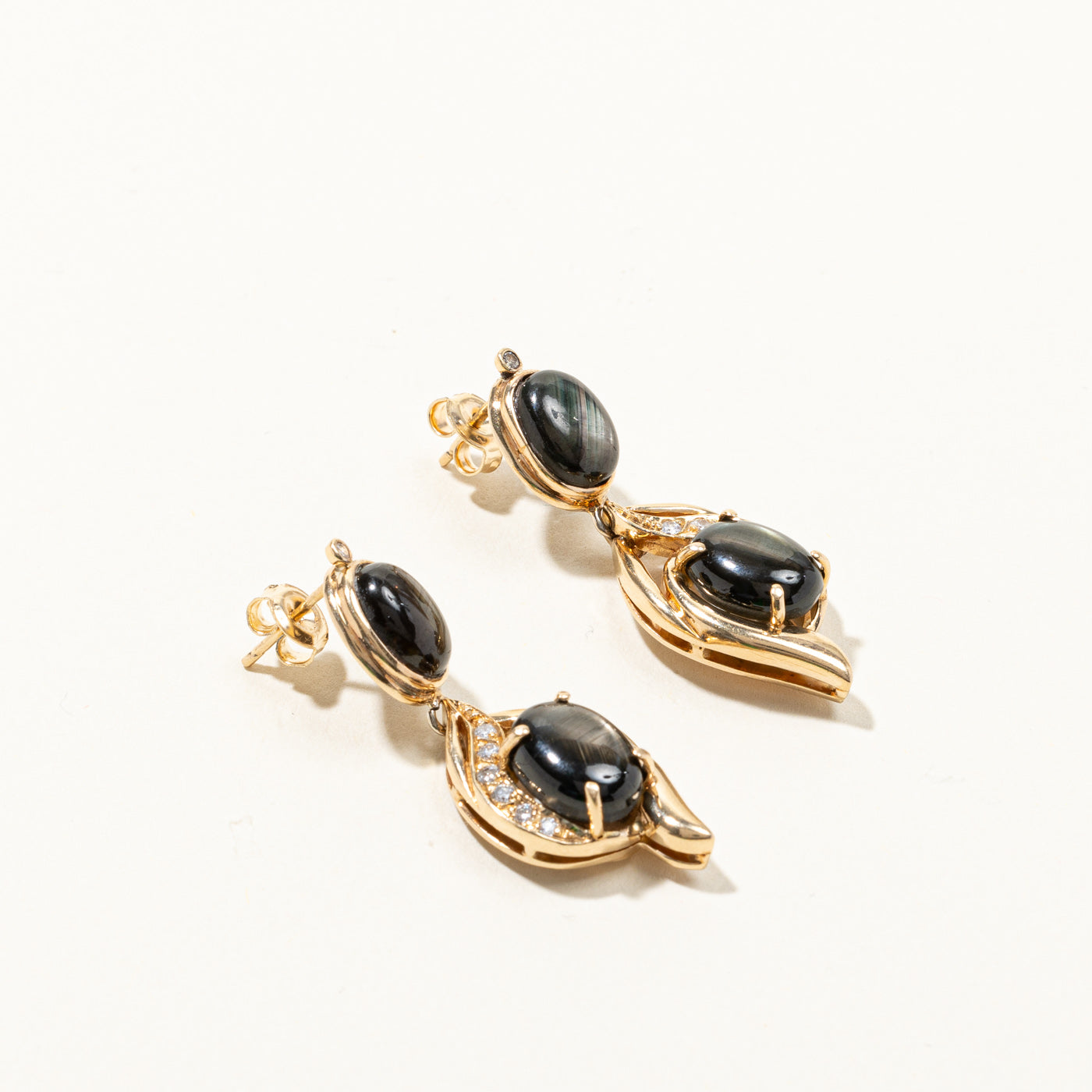 Chatoyant Sapphire & Diamond Drop Earrings | 13.20ctw | 0.30ctw |