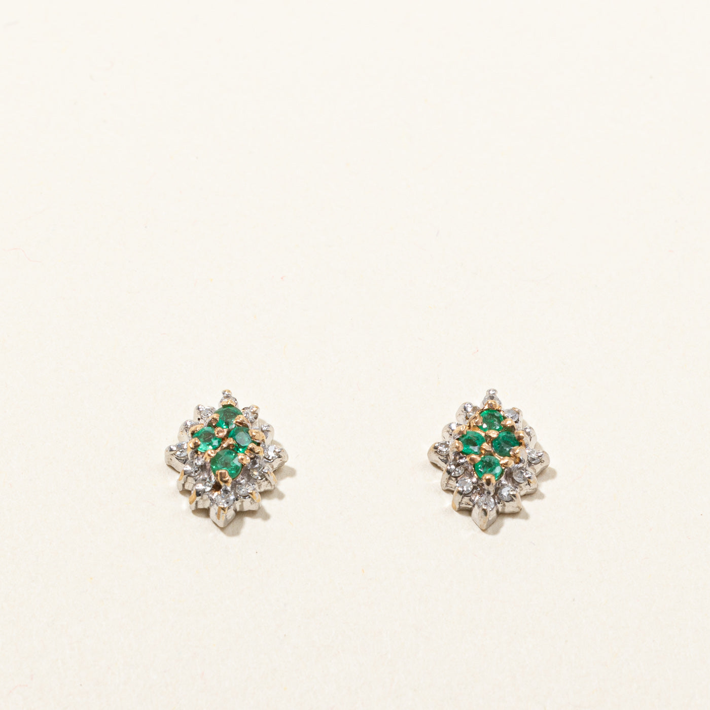 Cluster Emerald & Diamond Stud Earrings | 0.06ctw | 0.09ctw |