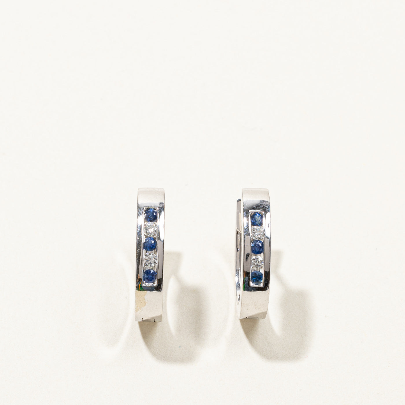 Channel Set Sapphire & Diamond Huggie Earrings | 0.27ctw | 0.13ctw |