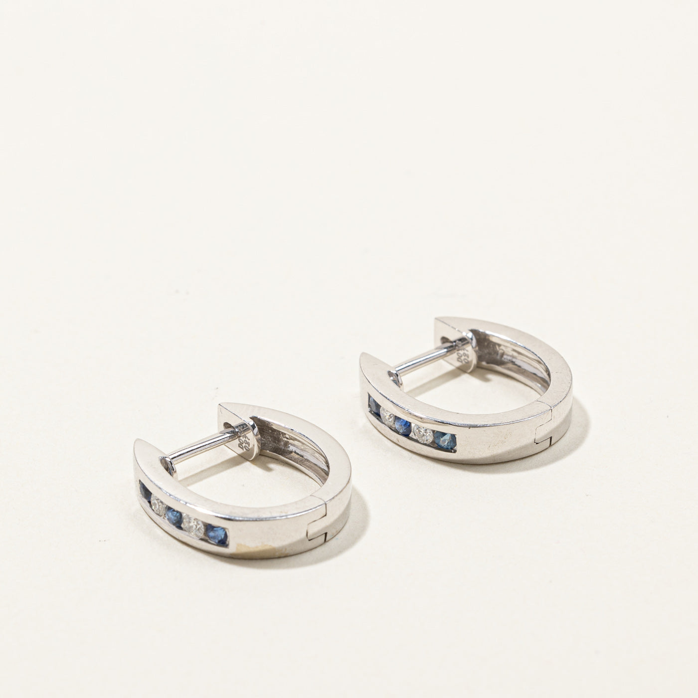 Channel Set Sapphire & Diamond Huggie Earrings | 0.27ctw | 0.13ctw |