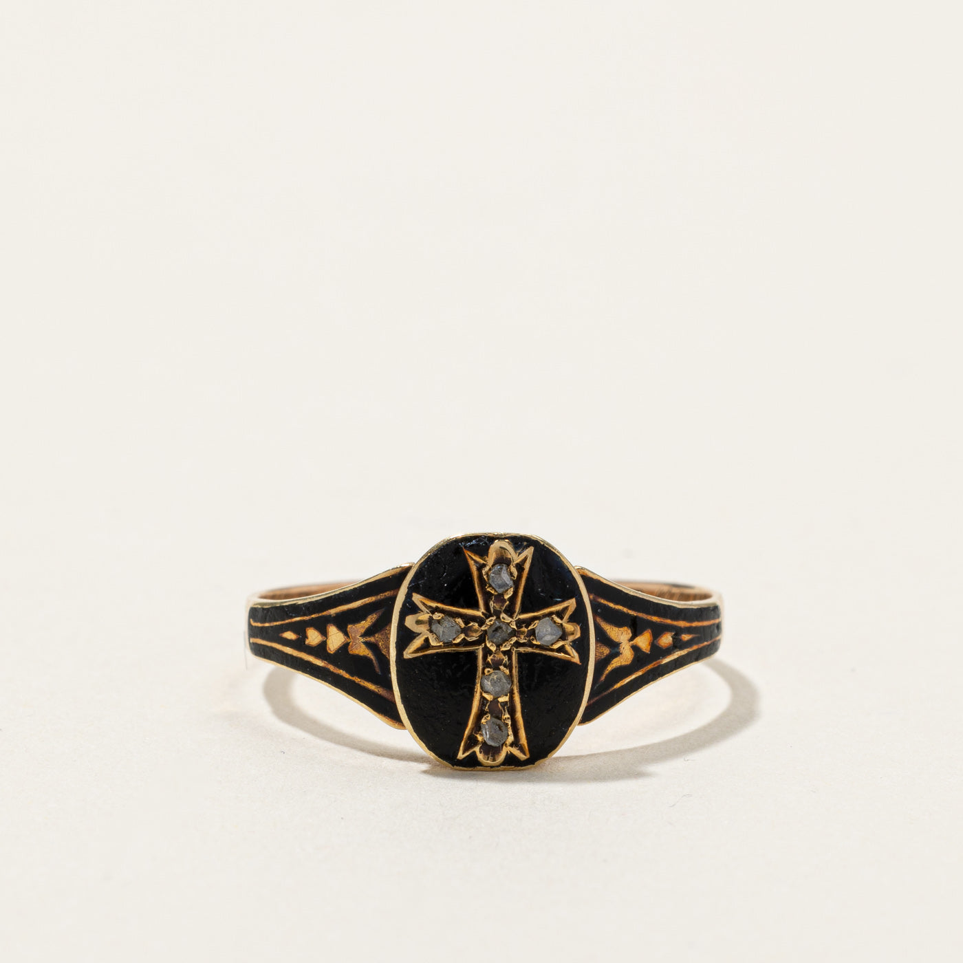 1924 Birmingham Mourning 15k Gold Ring | 0.03ctw | SZ 8 |