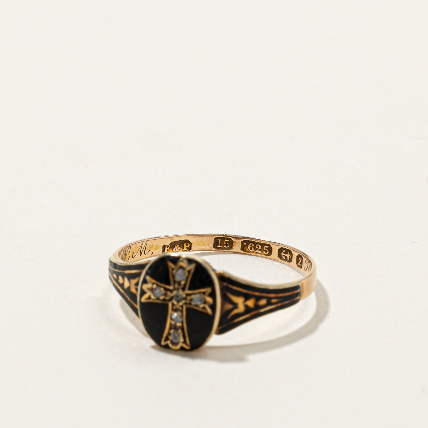 1924 Birmingham Mourning 15k Gold Ring | 0.03ctw | SZ 8 |