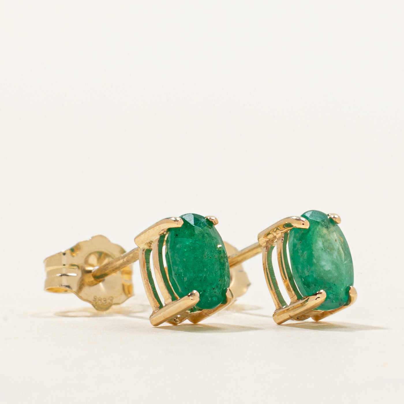 '100 Ways' Oval Cut Emerald Solitaire Stud Earrings | 0.95ctw