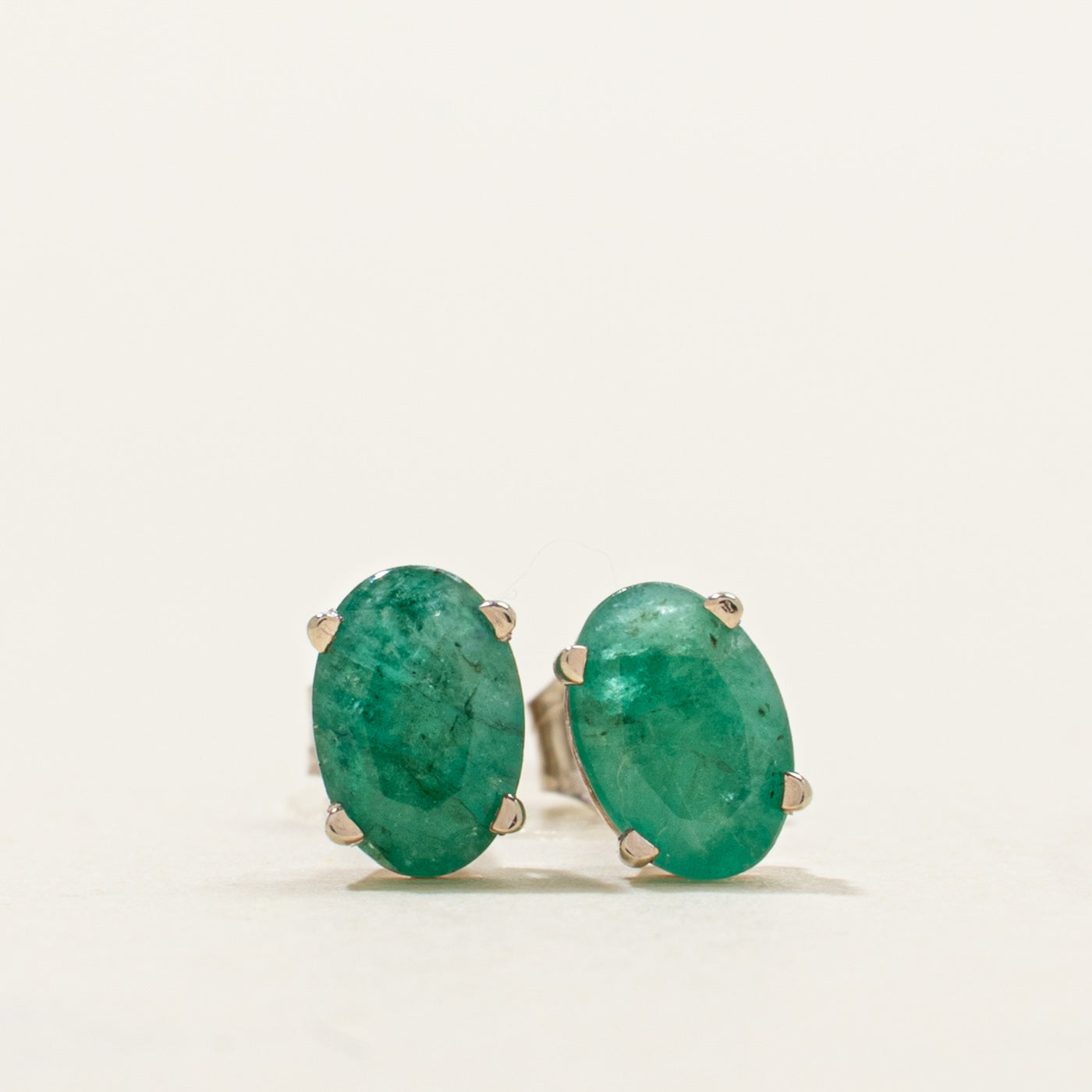 '100 Ways' Oval Cut Emerald Solitaire Stud Earrings | 0.95ctw