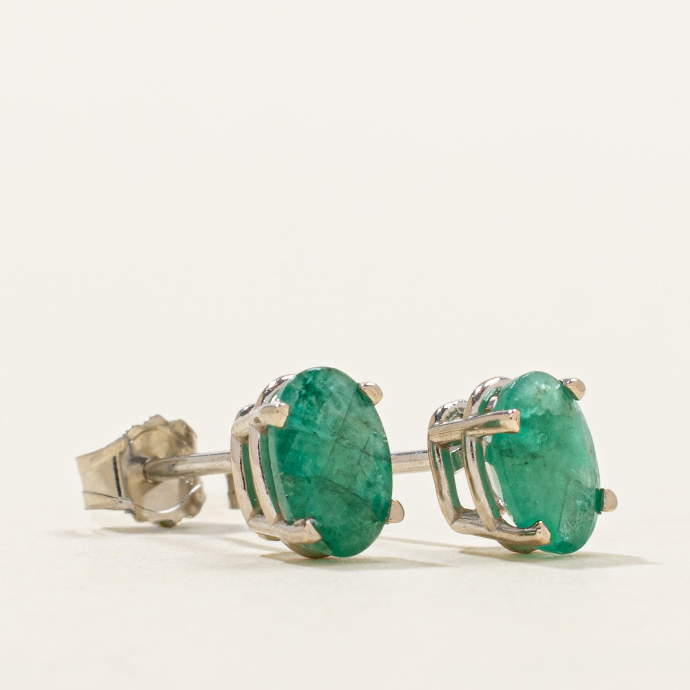 '100 Ways' Oval Cut Emerald Solitaire Stud Earrings | 0.95ctw