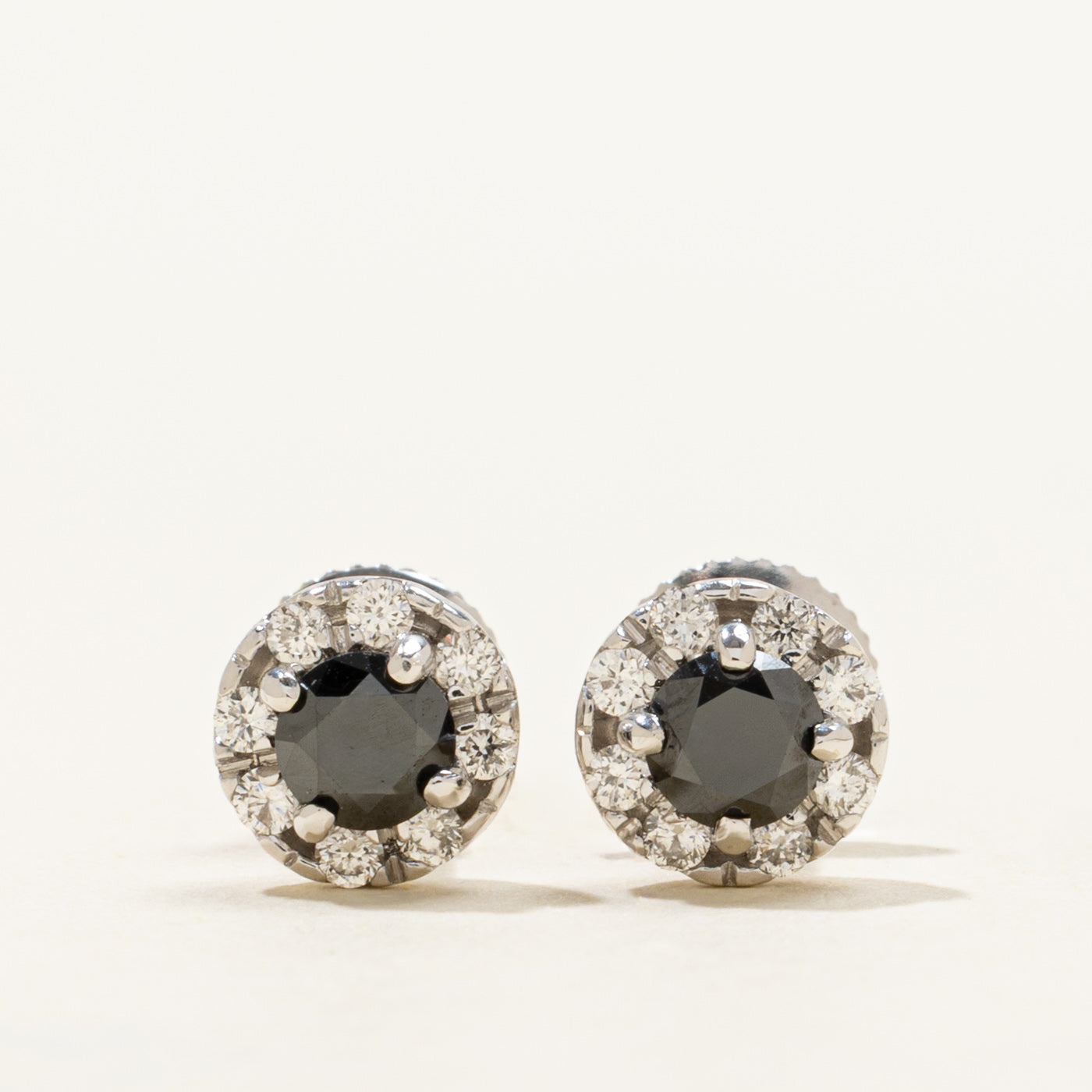 Black & White Diamond Halo Stud Earrings | 0.6ctw