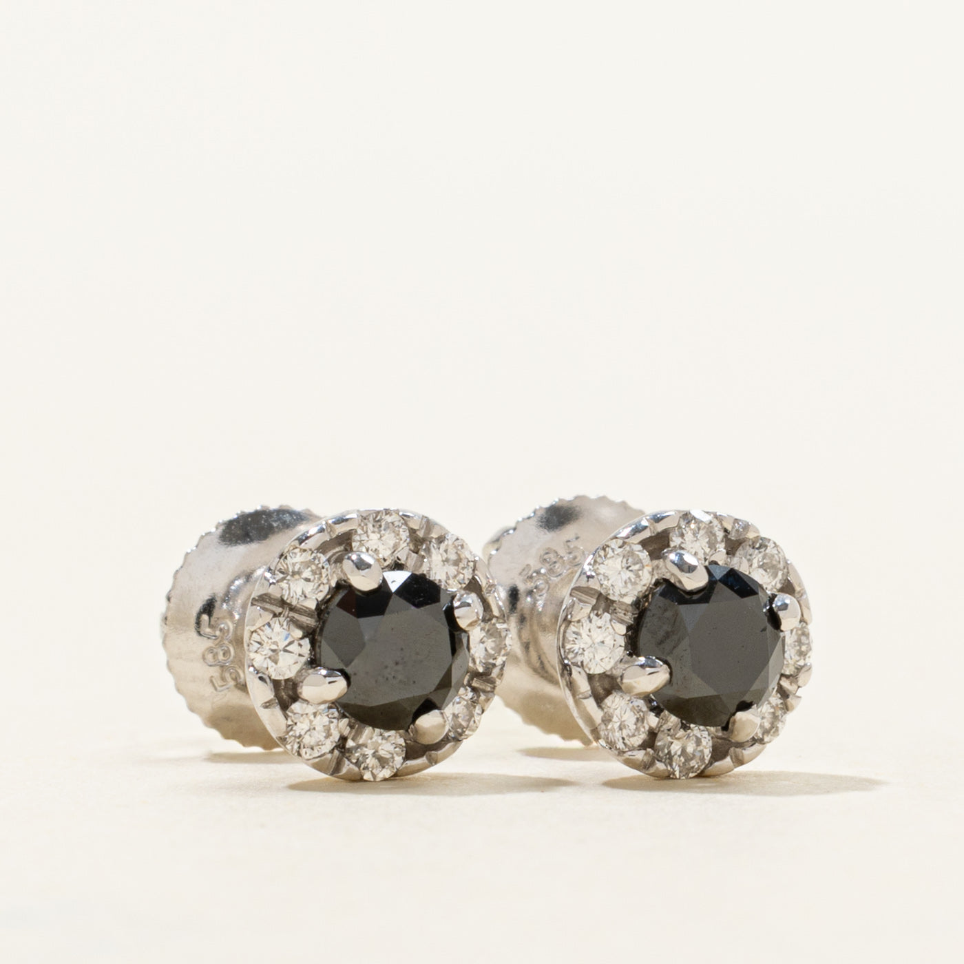Black & White Diamond Halo Stud Earrings | 0.6ctw