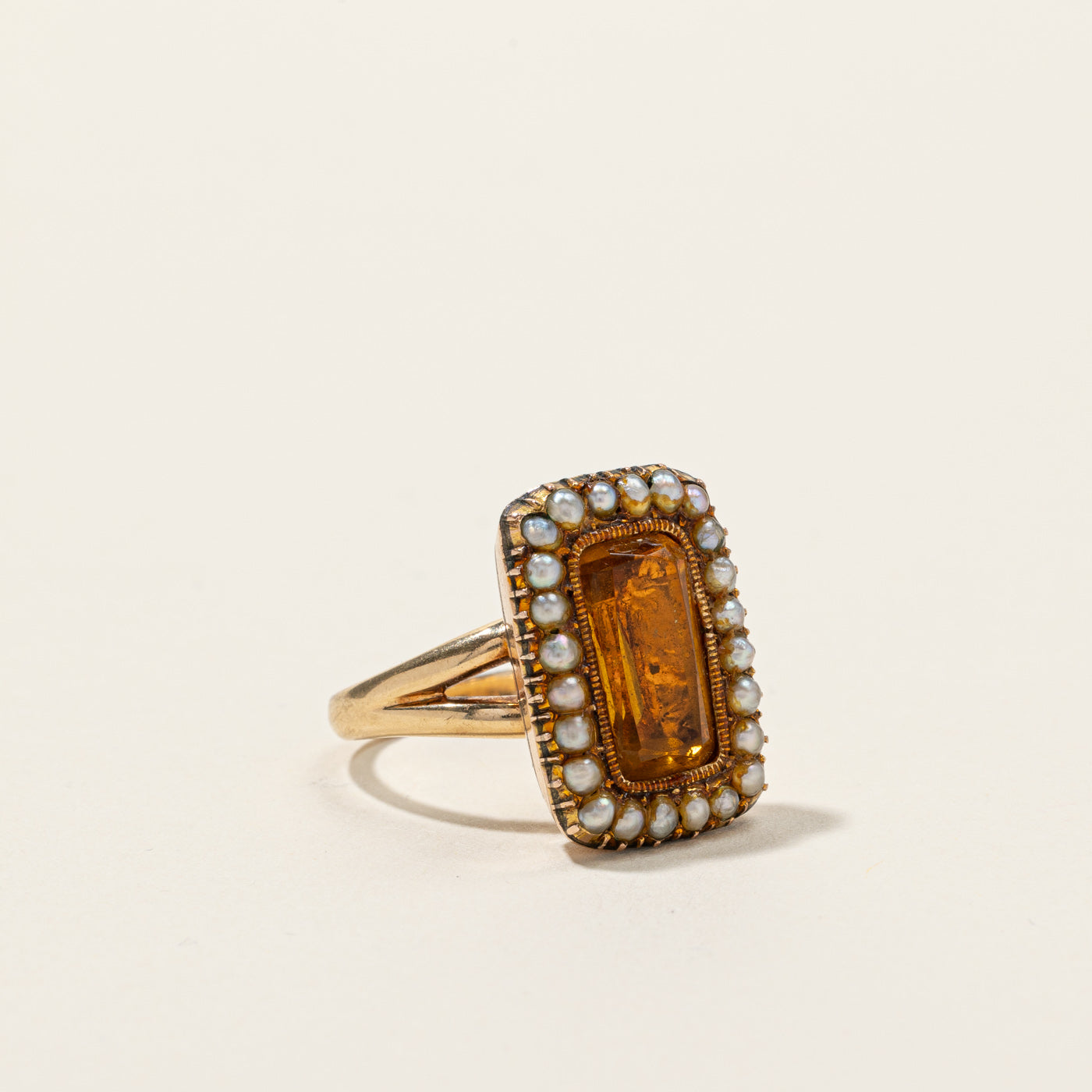 Vintage Orange Glass & Pearl Cocktail Ring | 2.50ct | SZ 6.5 |