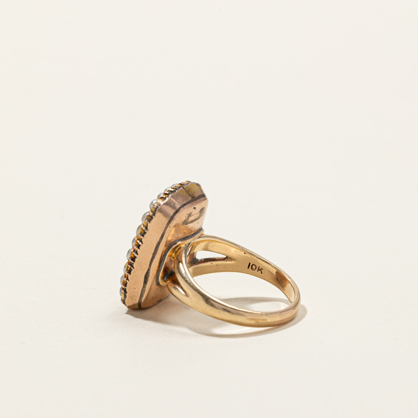 Vintage Orange Glass & Pearl Cocktail Ring | 2.50ct | SZ 6.5 |