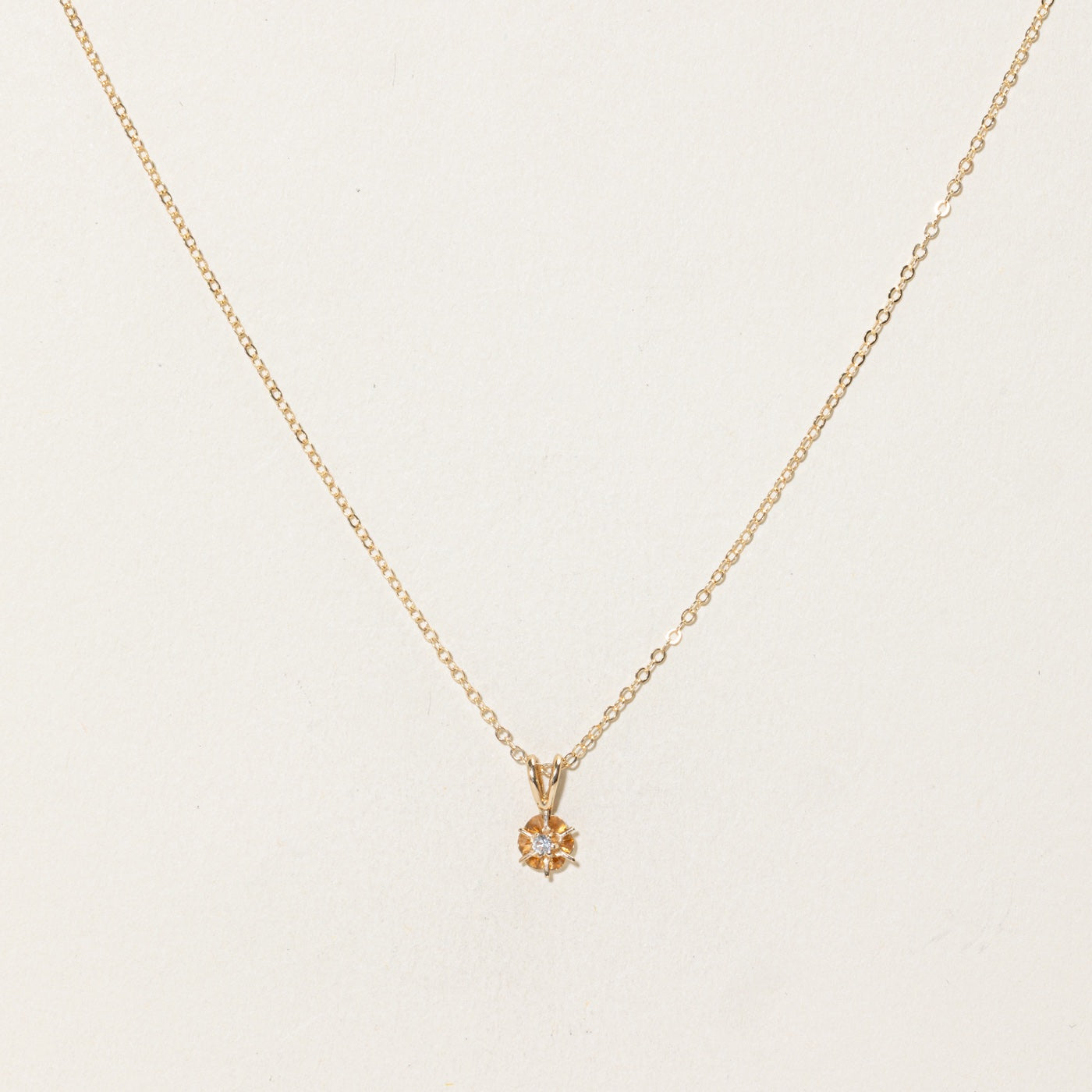 10k Belcher Set Diamond Pendant Necklace | 15"
