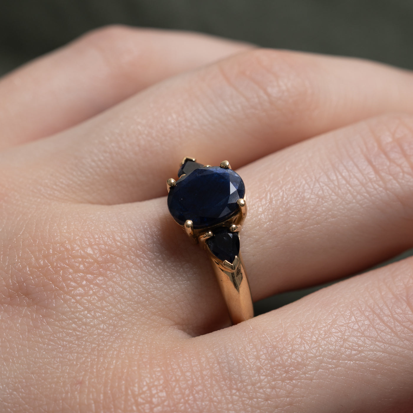 14k Oval Cut & Pear Cut Accented Sapphire Ring | 3.30ctw | SZ 8.25