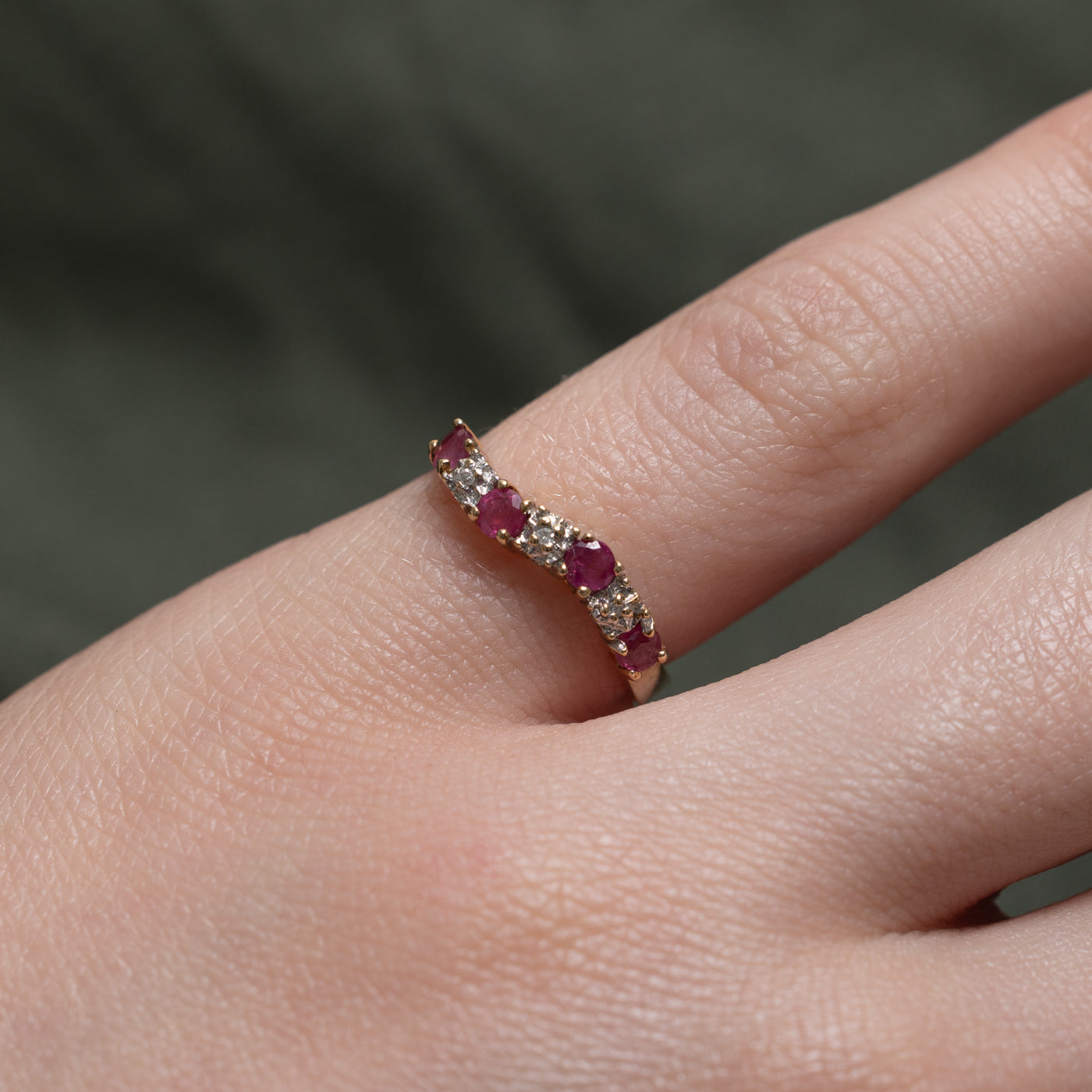 10k Semi Eternity Ruby & Diamond Wave Ring | 0.28ctw, 0.004ctw | SZ 4