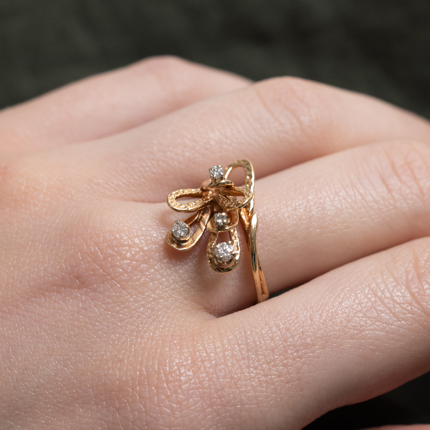 14k Scattered Diamond Openwork Floral Cocktail Ring | 0.18ctw | SZ 6.75