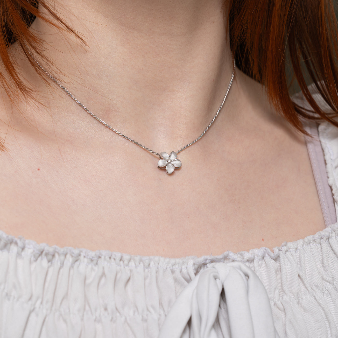 14k Diamond Matte Flower Pendant Necklace | 0.03ctw | 15"