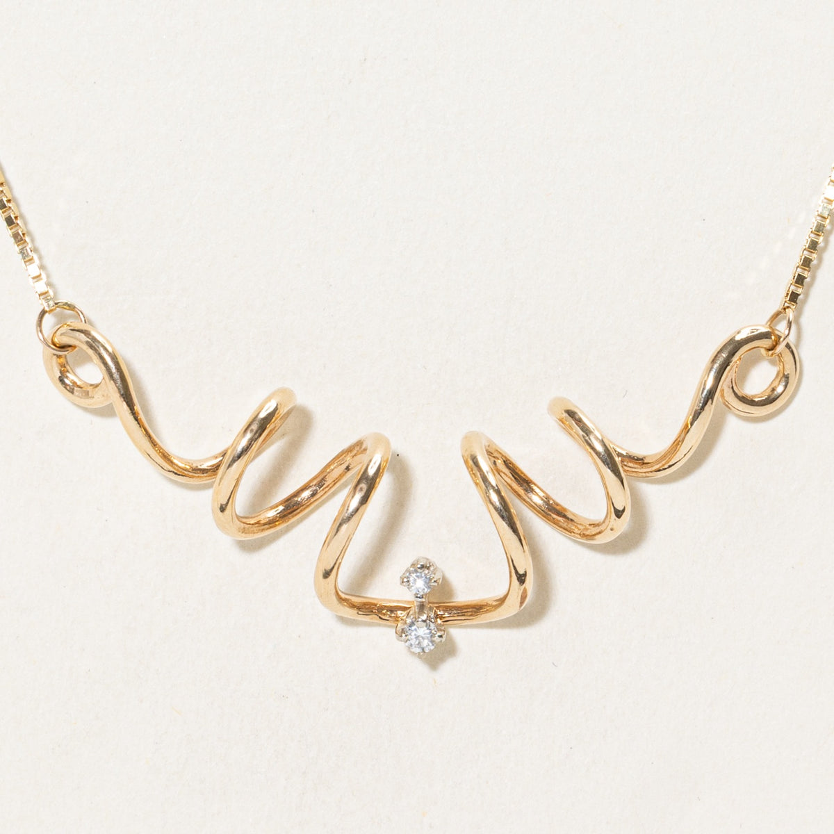 14k Two Stone Diamond Abstract Swirl Pendant Necklace | 14"