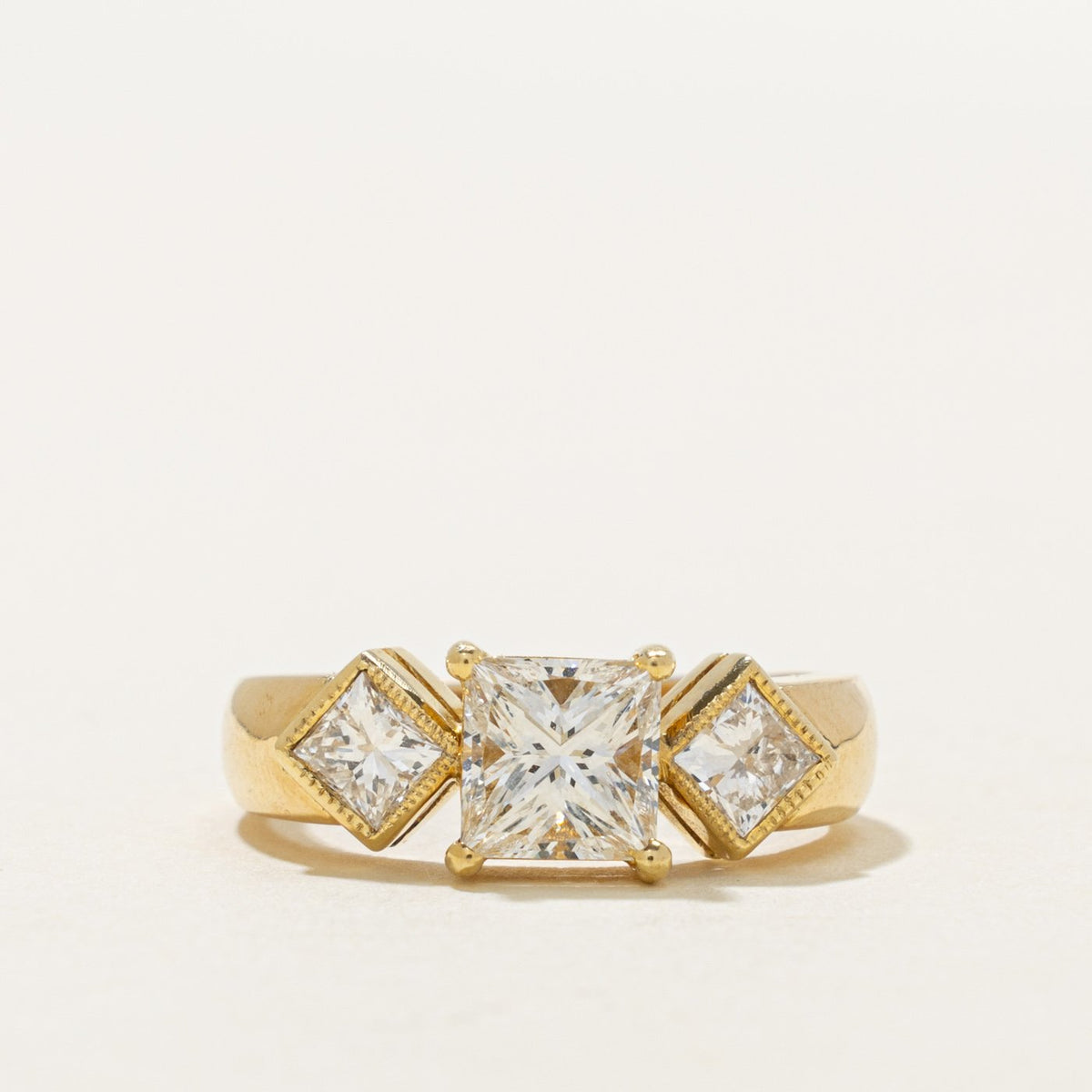 GIA Princess Cut Three Stone Diamond Ring | GIA 1.02ct VVS2 H, 0.40ctw | SZ 6