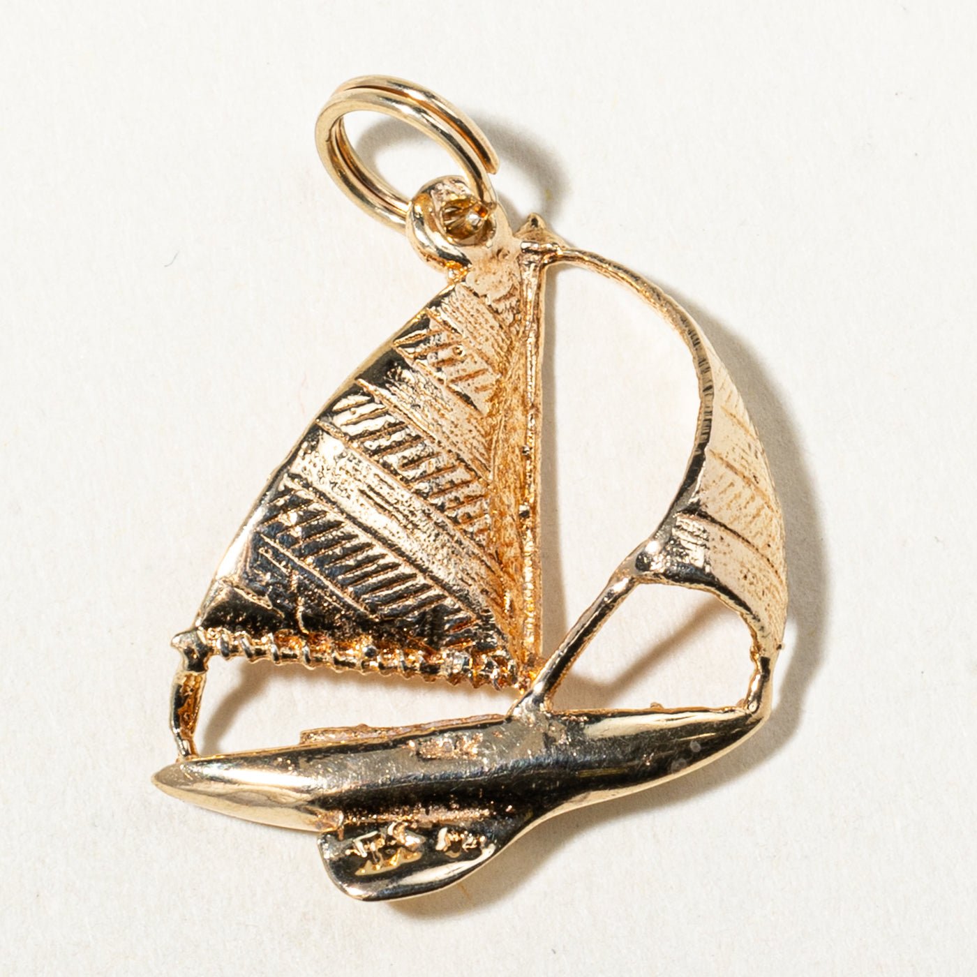 14k Yellow Gold Textured Sailboat Charm