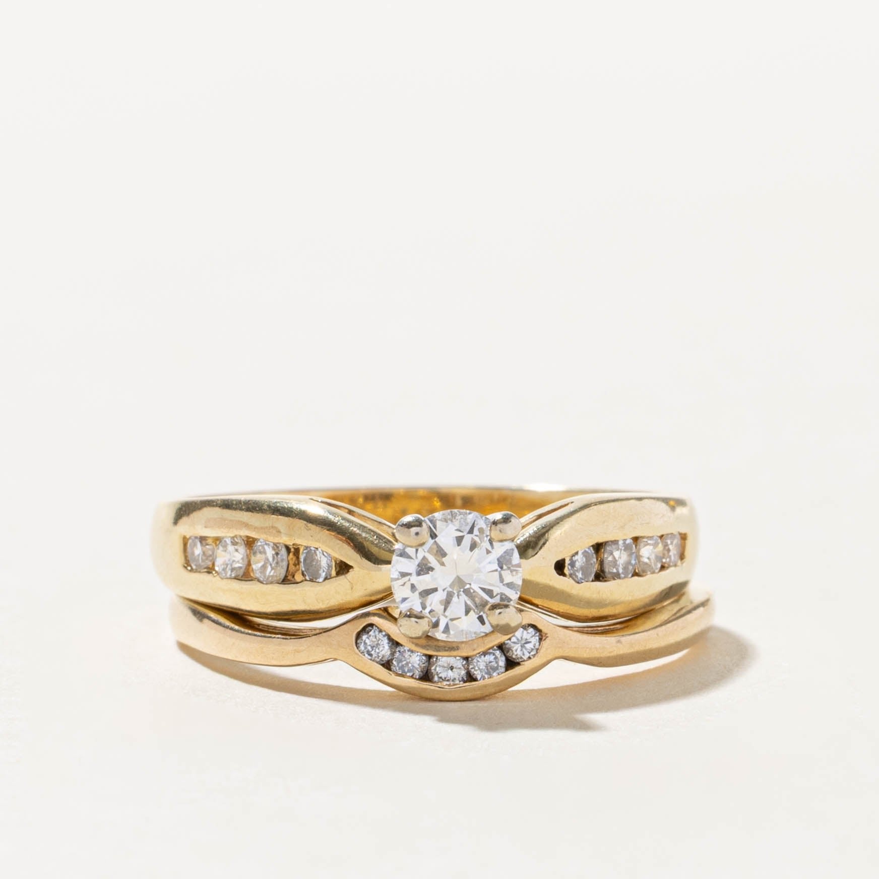 14k Channel Set Diamond Contour Ring Stack | 0.72ctw | SZ 9.75
