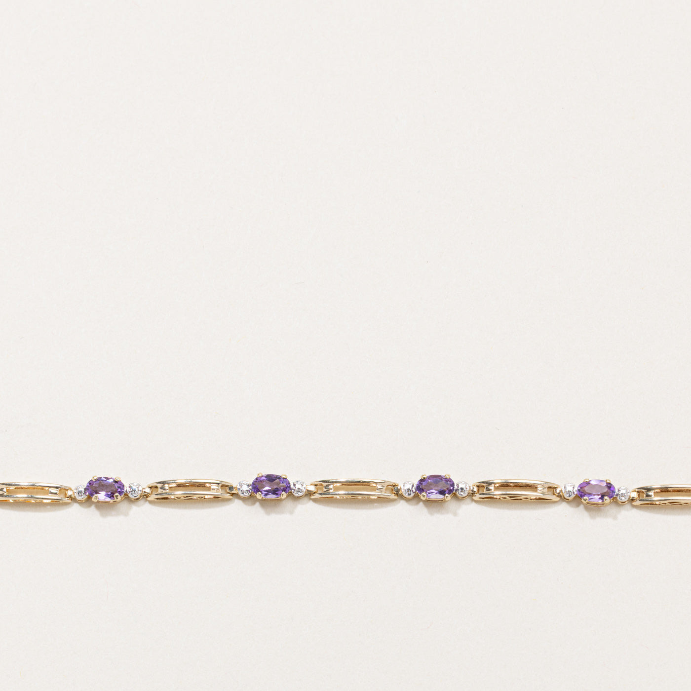 Five Stone Oval Cut Amethyst & Diamond Gemstone Bracelet | 7"