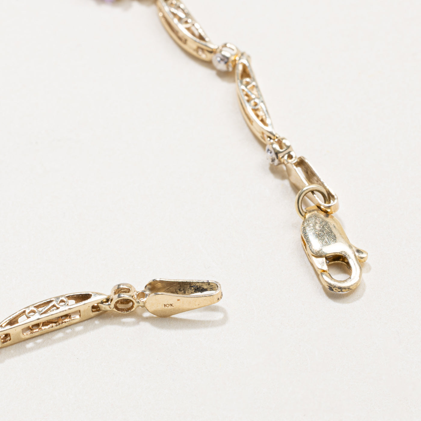 Five Stone Oval Cut Amethyst & Diamond Gemstone Bracelet | 7"