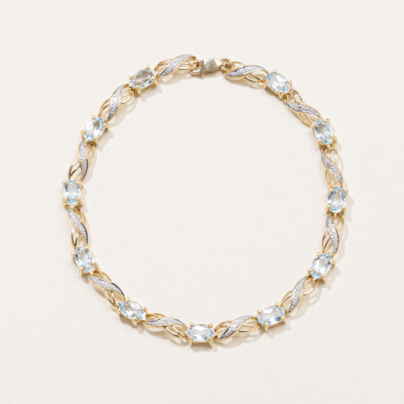Aquamarine & Diamond Crossover Gemstone Bracelet | 3.30ctw, 0.03ctw | 7.5"