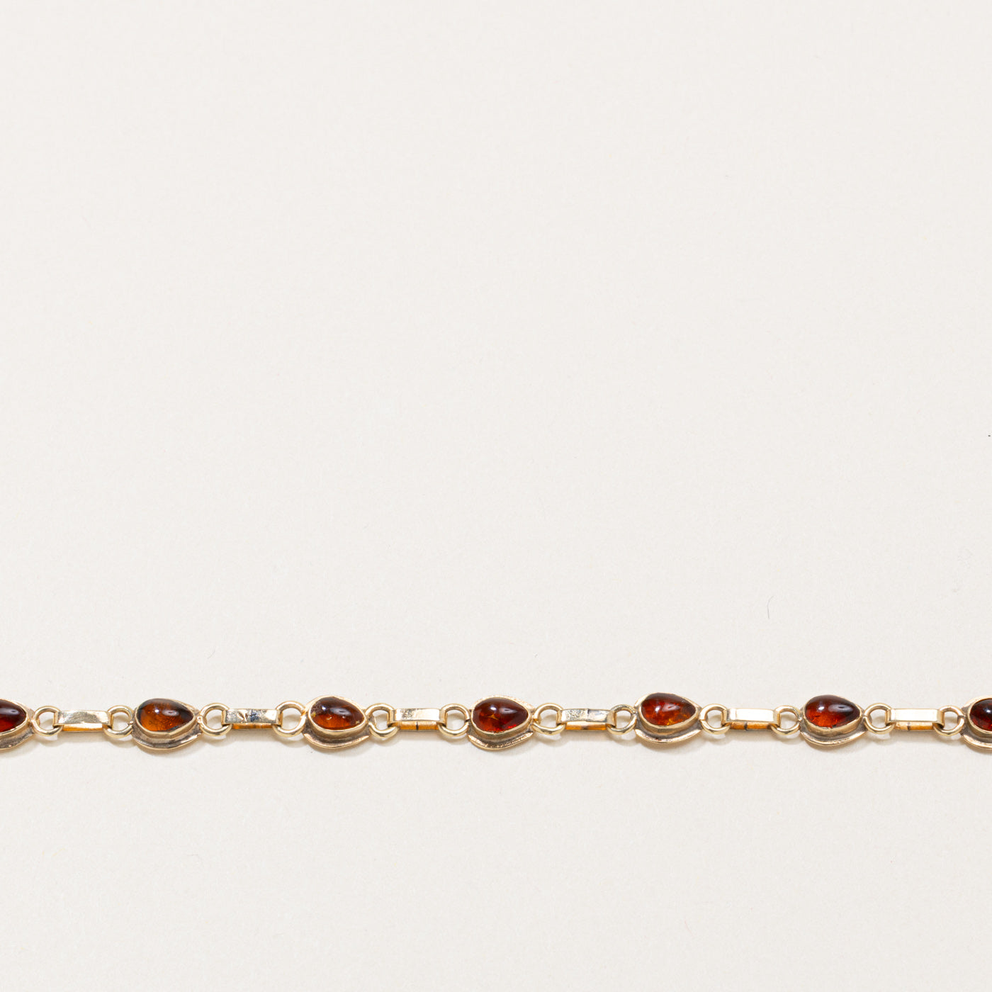 Bezel Set Pear Cabochon Amber Gemstone Bracelet | 8"