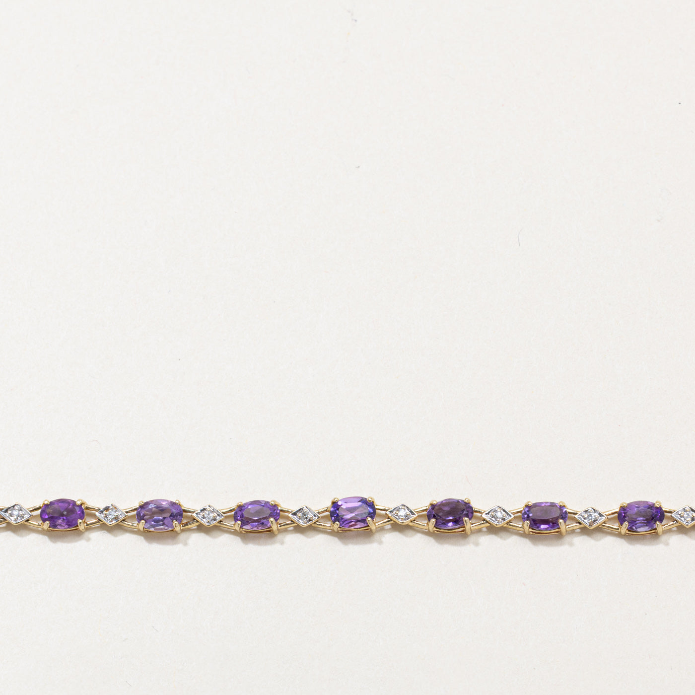 Oval Cut Amethyst & Diamond Gemstone Bracelet | 7.5"
