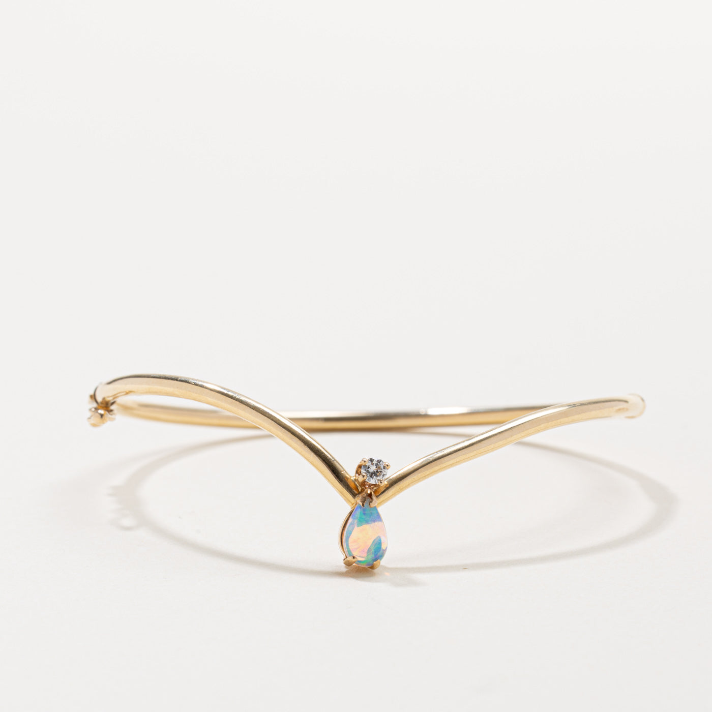 Teardrop Opal & Diamond Chevron Cuff Bracelet | 7"
