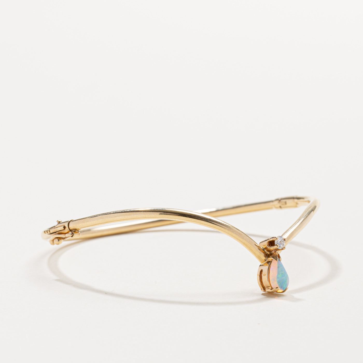 Teardrop Opal & Diamond Chevron Cuff Bracelet | 7"