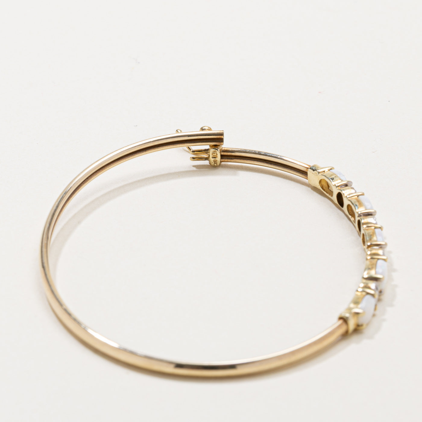 Five Stone Opal & Diamond Bangle Bracelet | 7"