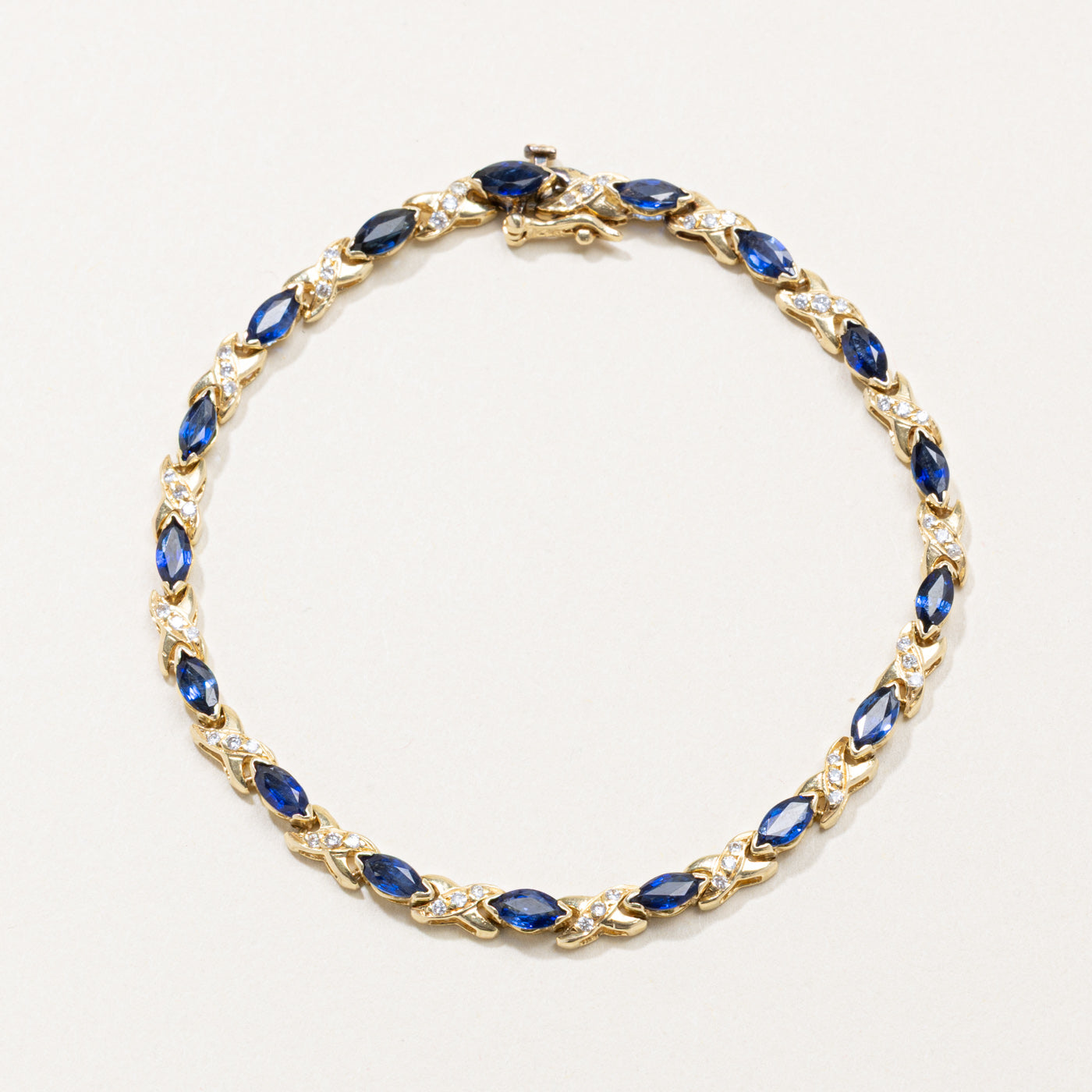 Synthetic Sapphire & Natural Diamond X Gemstone Bracelet | 2.29ctw, 0.25ctw | 7.5"