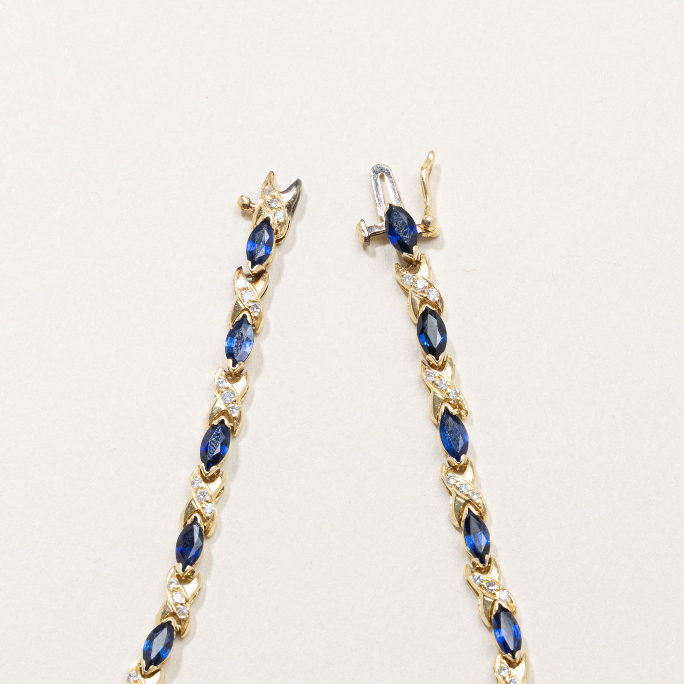 Synthetic Sapphire & Natural Diamond X Gemstone Bracelet | 2.29ctw, 0.25ctw | 7.5"