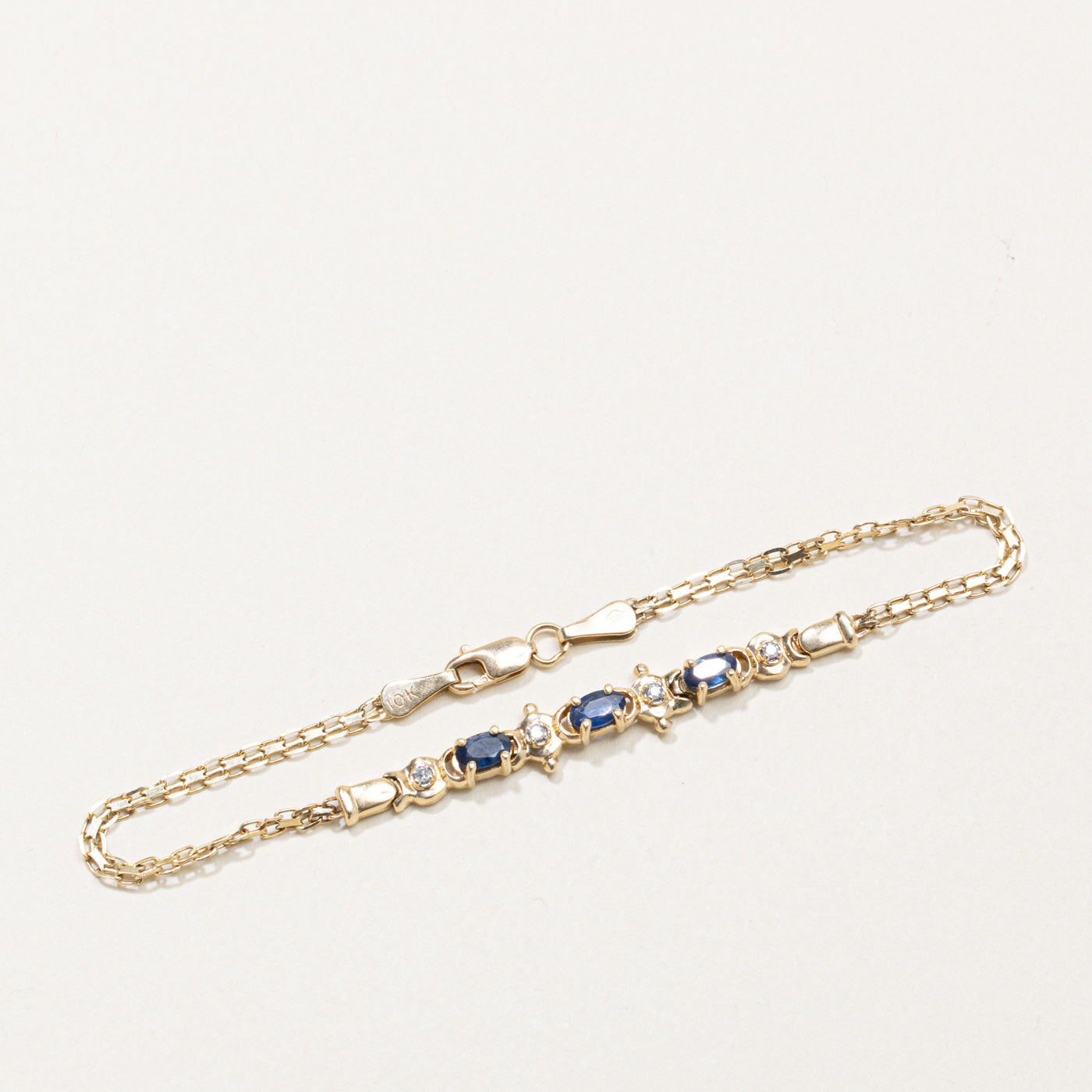 Sapphire & Diamond Bismarck Chain Gemstone Bracelet | 0.75ctw, 0.02ctw | 7"