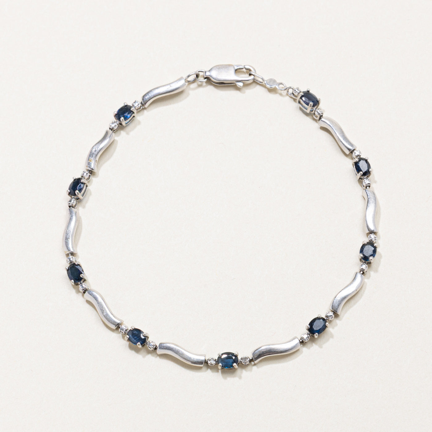 10k Sapphire & Diamond Wave Gemstone Bracelet | 1.26ctw, 0.01ctw | 7"