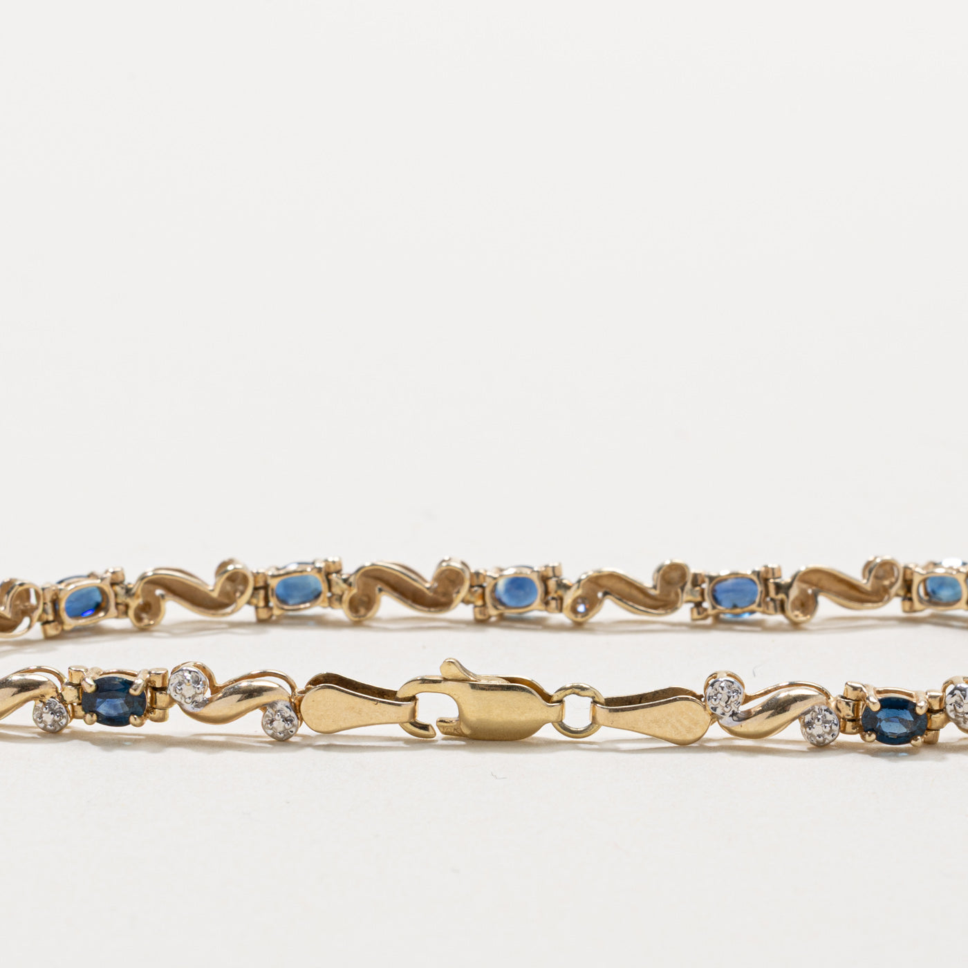 10k Sapphire & Diamond Swirl Gemstone Bracelet | 2.00ctw, 0.01ctw | 7.5"