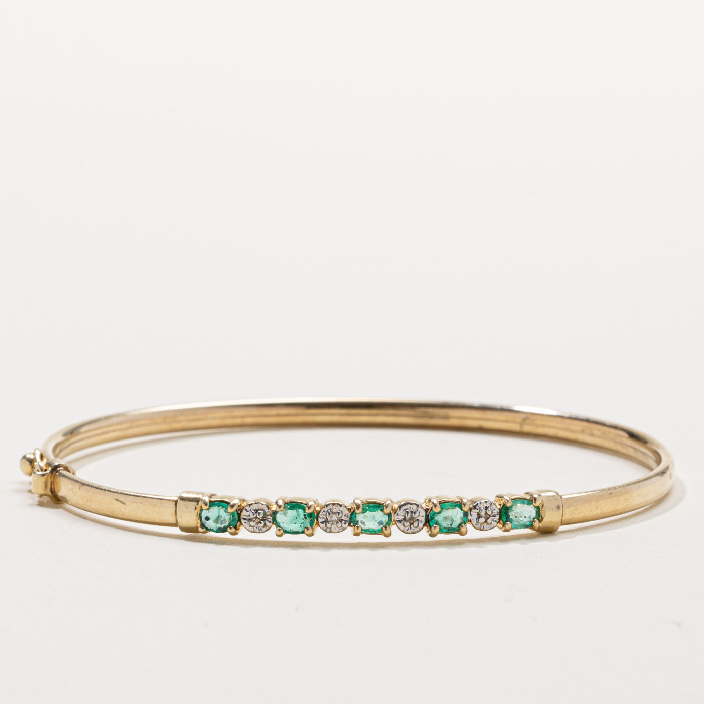 Emerald & Diamond Bangle Bracelet | 0.35ctw, 0.01ctw | 7.5"