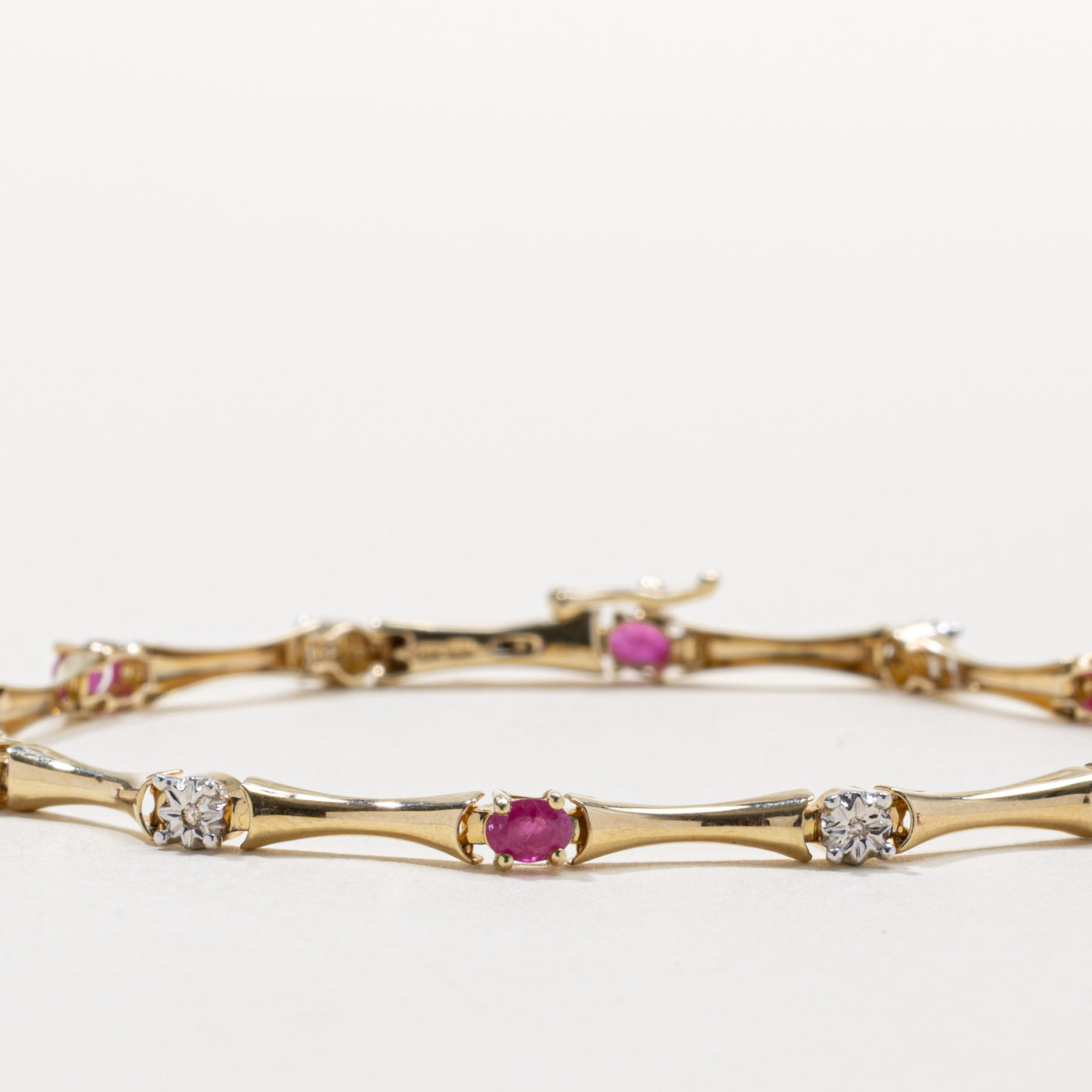 Ruby & Diamond Bar Gemstone Bracelet | 1.20ctw, 0.03ctw | 7.5"
